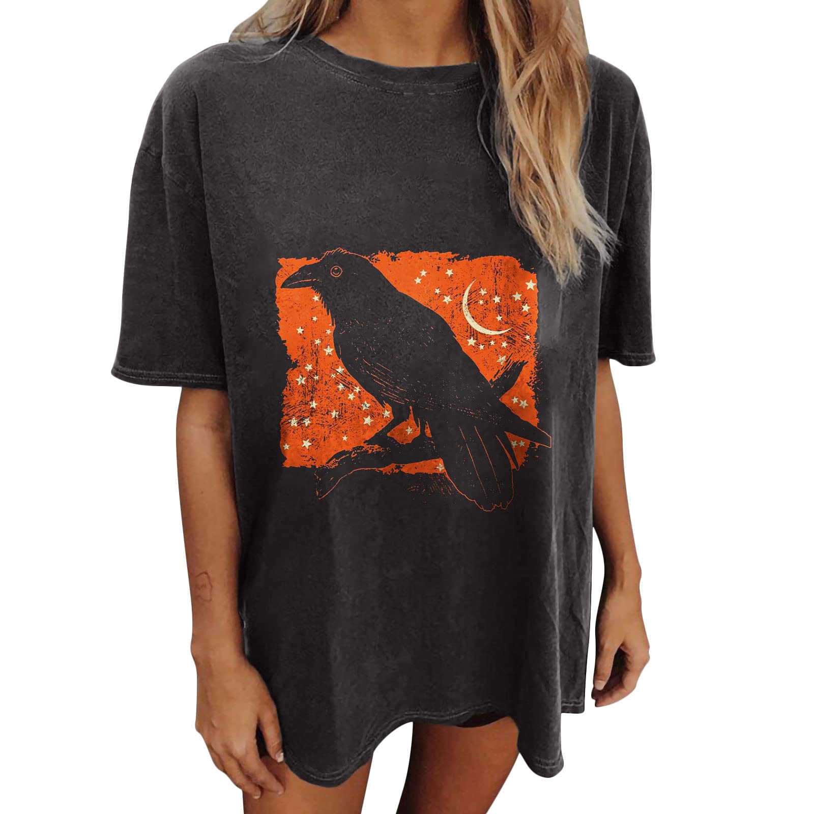 Women's Western Shirts with Petal Sleeves - Halloween Printed Fall Tunic Tops - Loose Fit Crew Neck Tee for Casual Wear & Cowgirl Style Outfits
