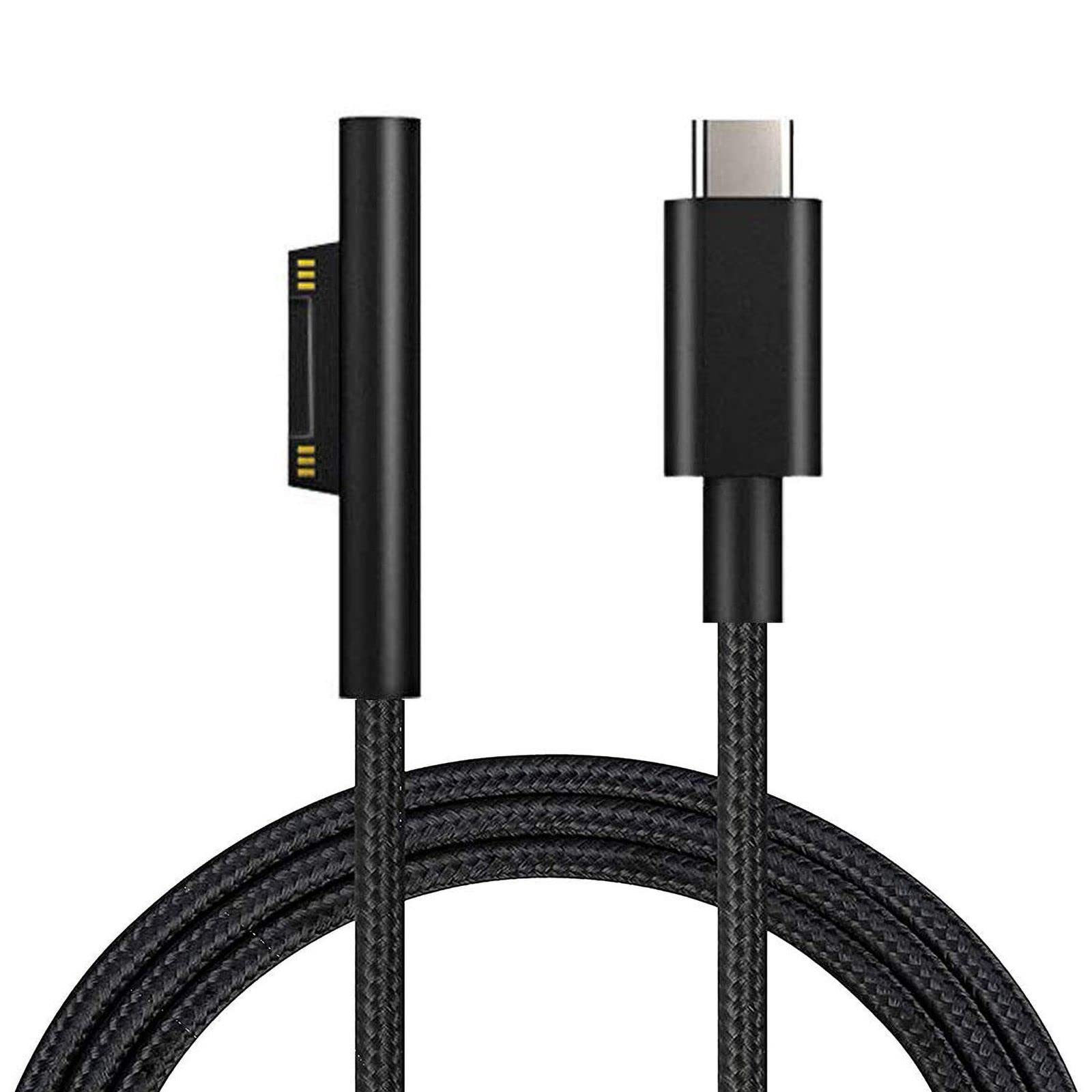 Premium Nylon Braided USB-C Charging Cable for Microsoft Surface Pro 7/6/5/4/3/2/1 - 6ft Fast Charging Cord Compatible with 45W 15V 3A Power Adapter (Black) - Perfect for Home, Office & Travel Use