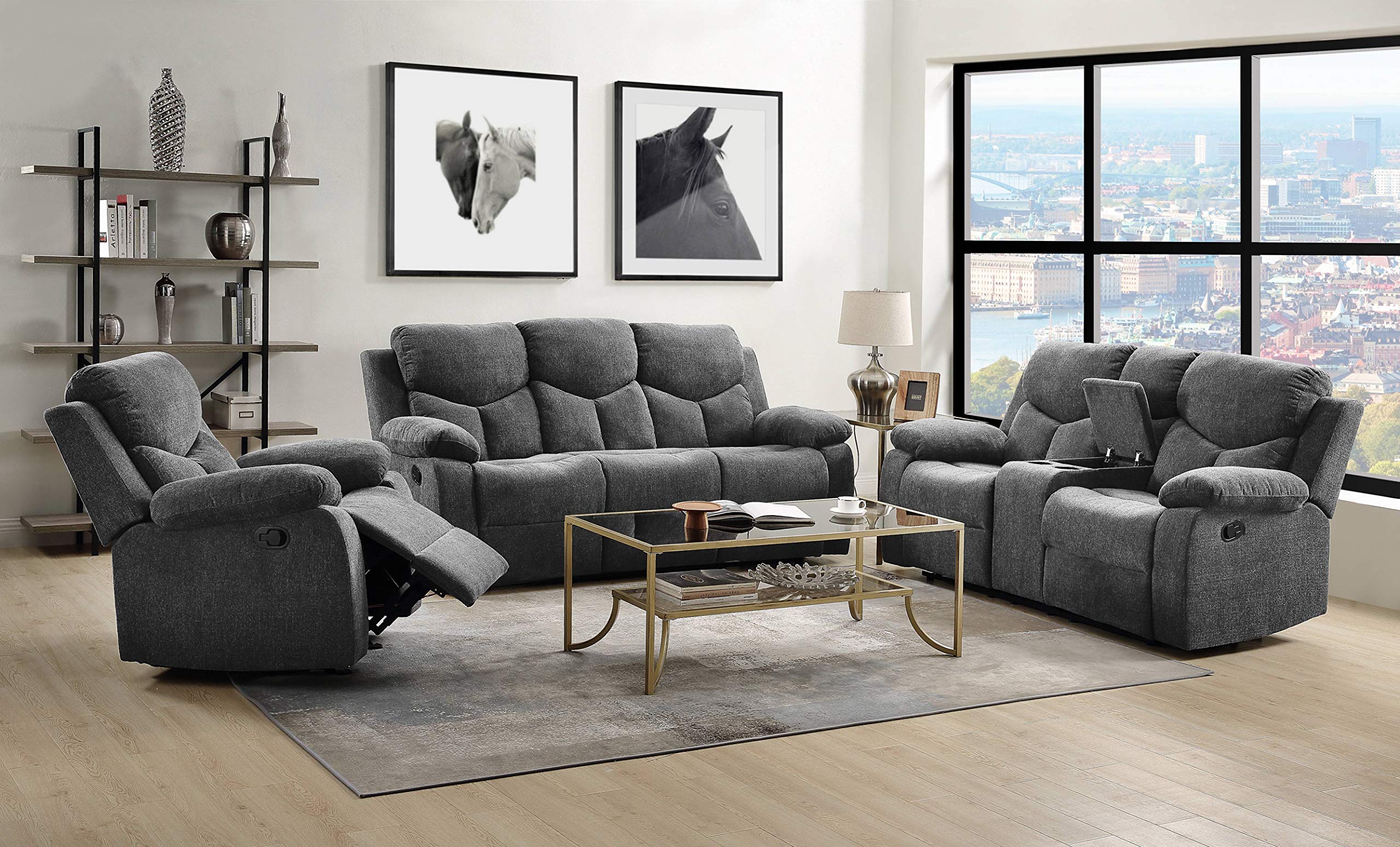 ACME Furniture Kalen Modern Sofa Set - Gray Fabric Couch for Living Room, Lounge & Home Decor