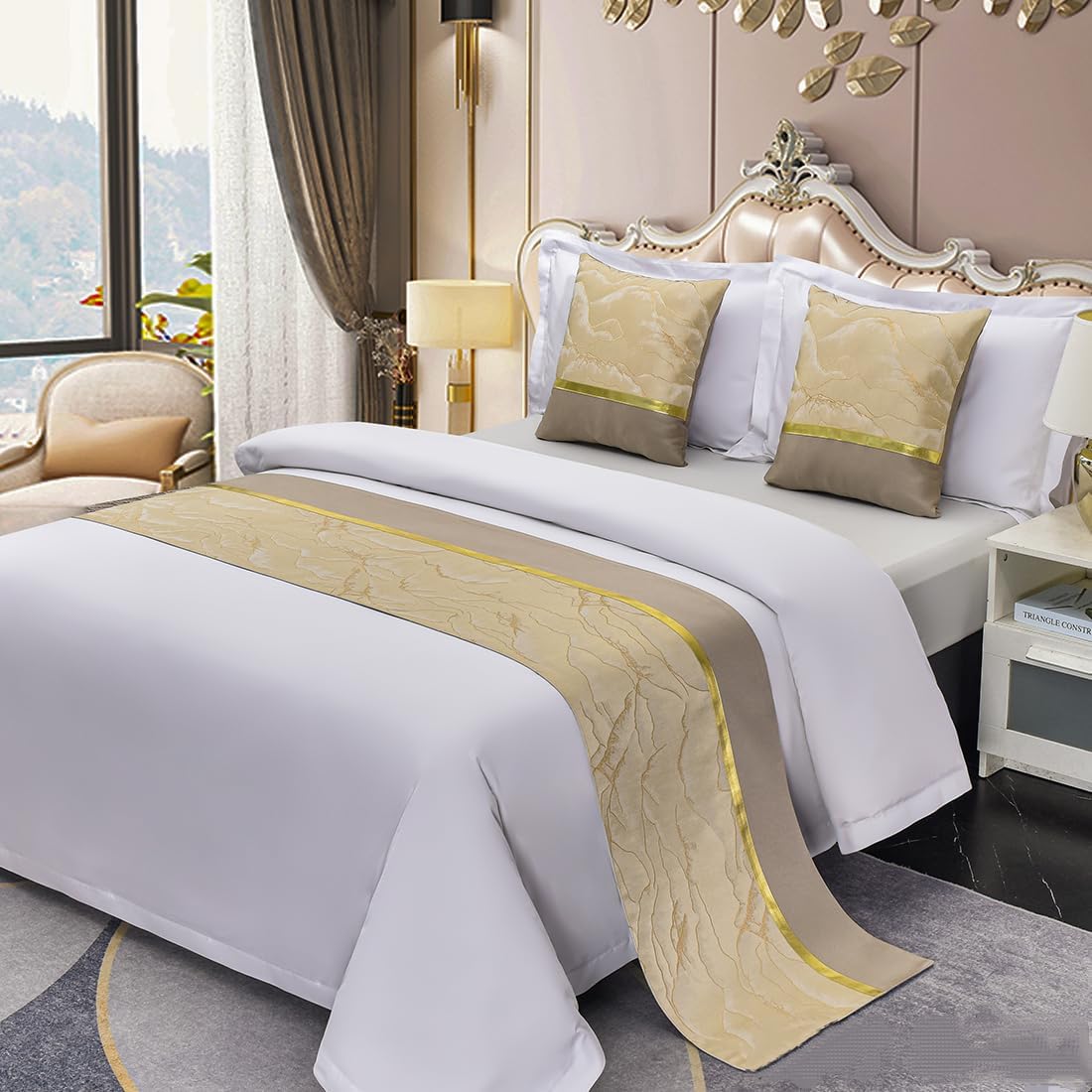 Luxury Hotel Bed Runner Scarf - Soft No Fading Bedspread Decoration & Bedding Protection - Gold Queen Size 19.7 x 94.4 Inches - Perfect for Foot of Bed, Sofa Throw, or Elegant Home Decor