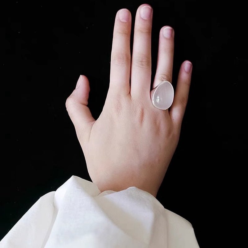 Elegant Gray White Chalcedony Oval Egg Ring for Women - Dainty Gemstone Jewelry for Everyday Wear, Gift Giving & Special Occasions