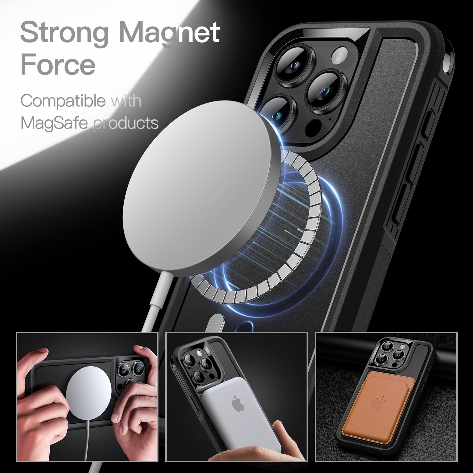JETech Heavy Duty Dual-Layer Rugged Case for iPhone 15 Pro Max 6.7-Inch - MagSafe Compatible, Shockproof Protective Magnetic Cover (Black) - Perfect for Outdoor Adventures, Construction Work & Extreme Sports Protection