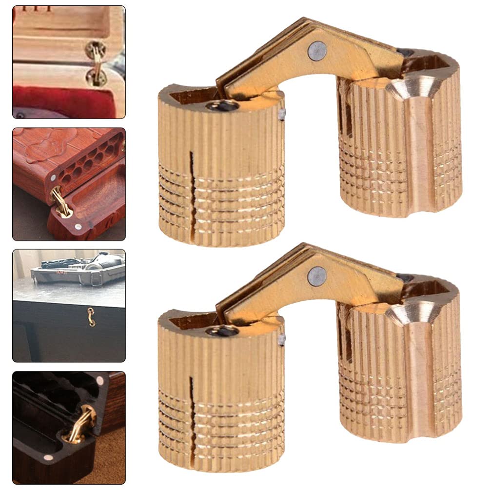 2PCS Solid Copper Concealed Hinges - Spring Loaded Hidden Door Hinges for Cabinet, Furniture & DIY Projects - Automatic Self-Closing Flap Hinges (Copper Finish) - Perfect for Kitchen Cabinets, Wardrobes & Storage Boxes