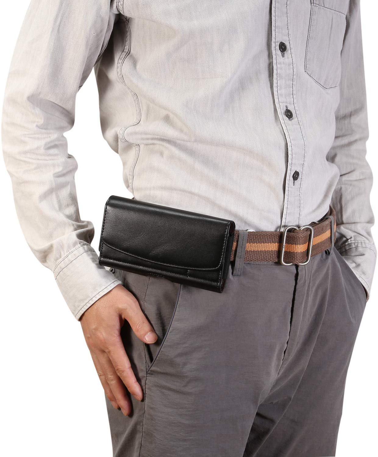 Premium PU Leather Phone Holster with Belt Clip - Compatible with Samsung Galaxy A55/A54/A15/A35/A25/S25+/S24 FE/S23 FE/S22+/S21 FE/S20 FE, iPhone 16/15/14/13 Pro Max, Pixel 7/8 Pro - Secure & Convenient for Work, Travel & Outdoor Activities
