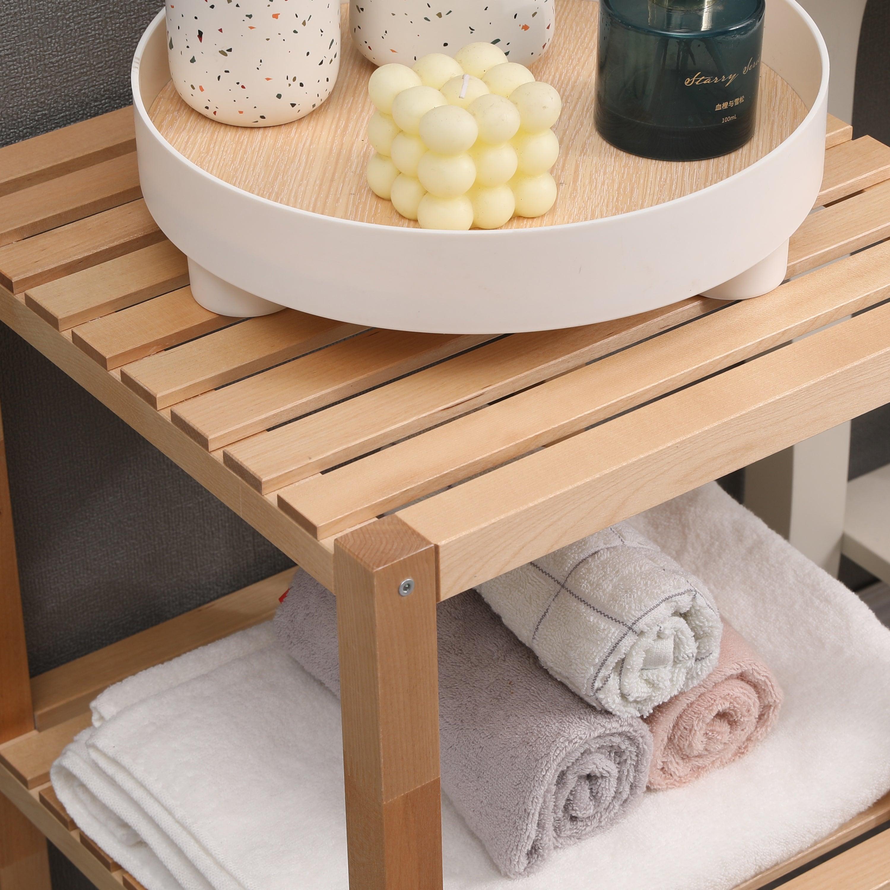 2 Tier Birch Bathroom Shelf - Narrow Multifunctional Storage Rack for Kitchen, Living Room, Bedroom, Entryway & Bathroom - Natural Wood Corner Shelving Unit | Perfect for Small Spaces, Organizing Essentials & Home Decor