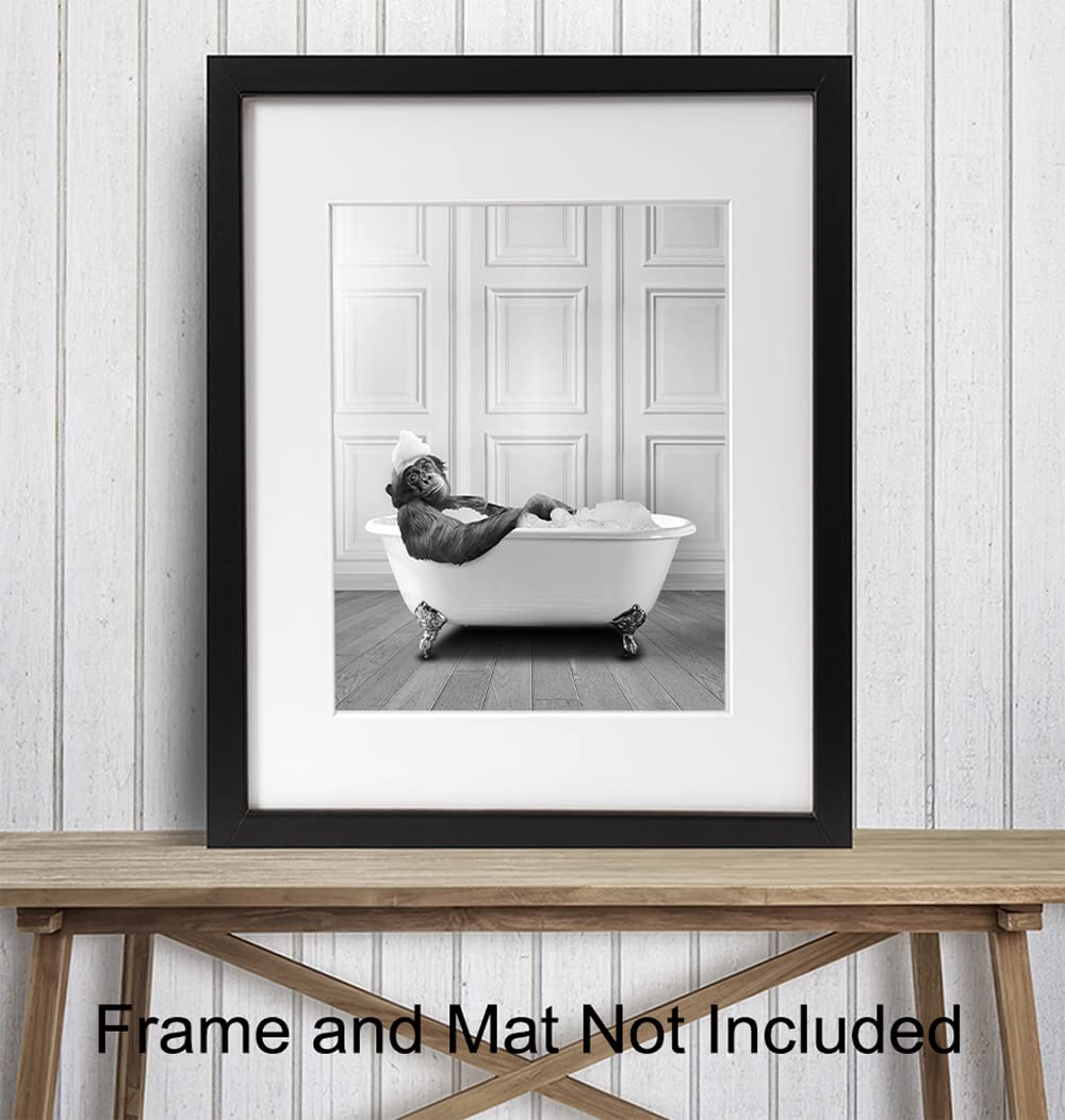 Funny Bathroom Wall Art for Men & Women - Modern Monkey Chimp Decor Sign - Unique 8x10 Powder Room Poster - Perfect for Guest Bathrooms, Restrooms & Home Decor