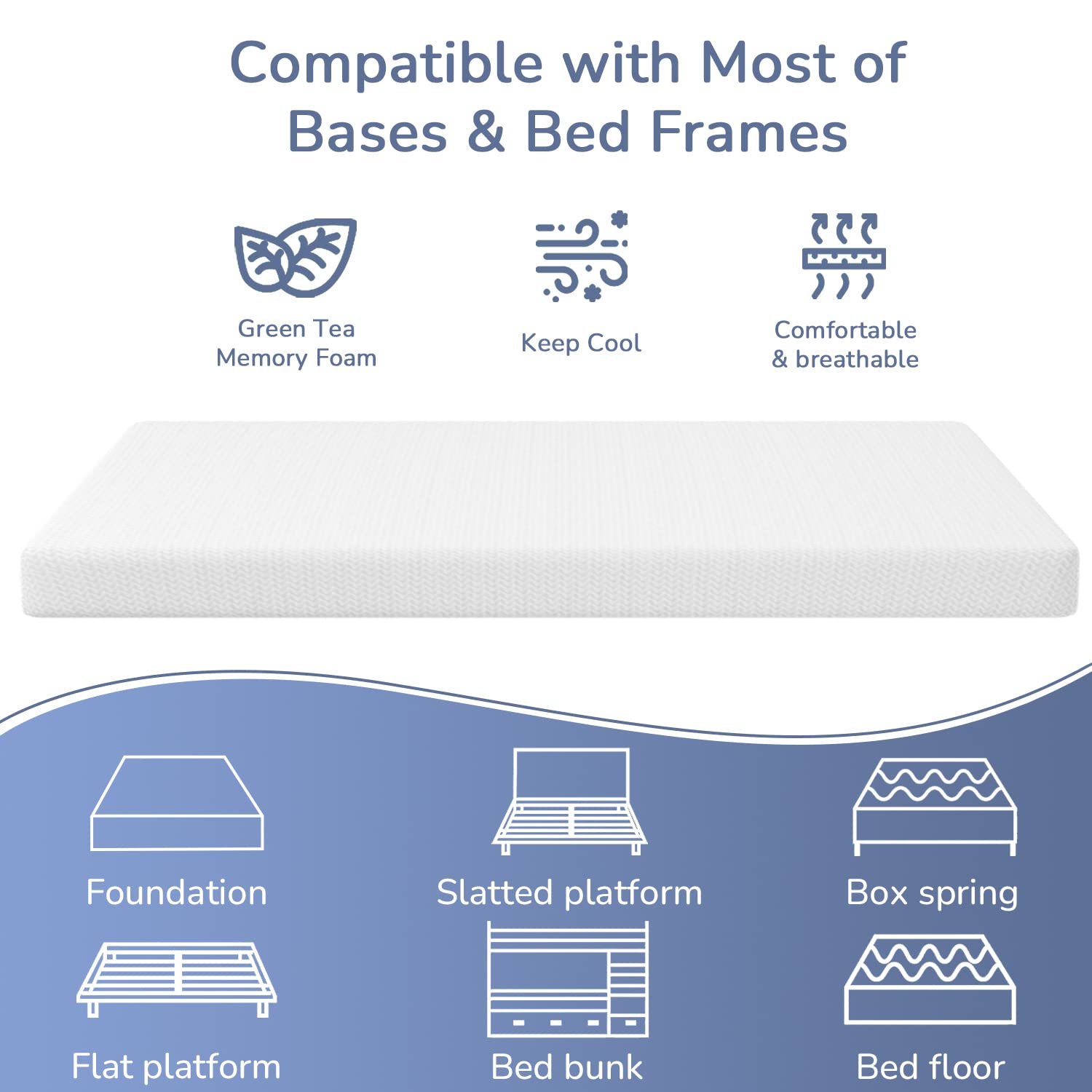PayLessHere 5 Inch Full Size Green Tea Memory Foam Mattress with Cooling Gel - Medium Firm, Fiberglass Free, CertiPUR-US Certified, Pressure Relieving Bed in a Box (White) - Perfect for Hot Sleepers, Guest Rooms & Small Spaces