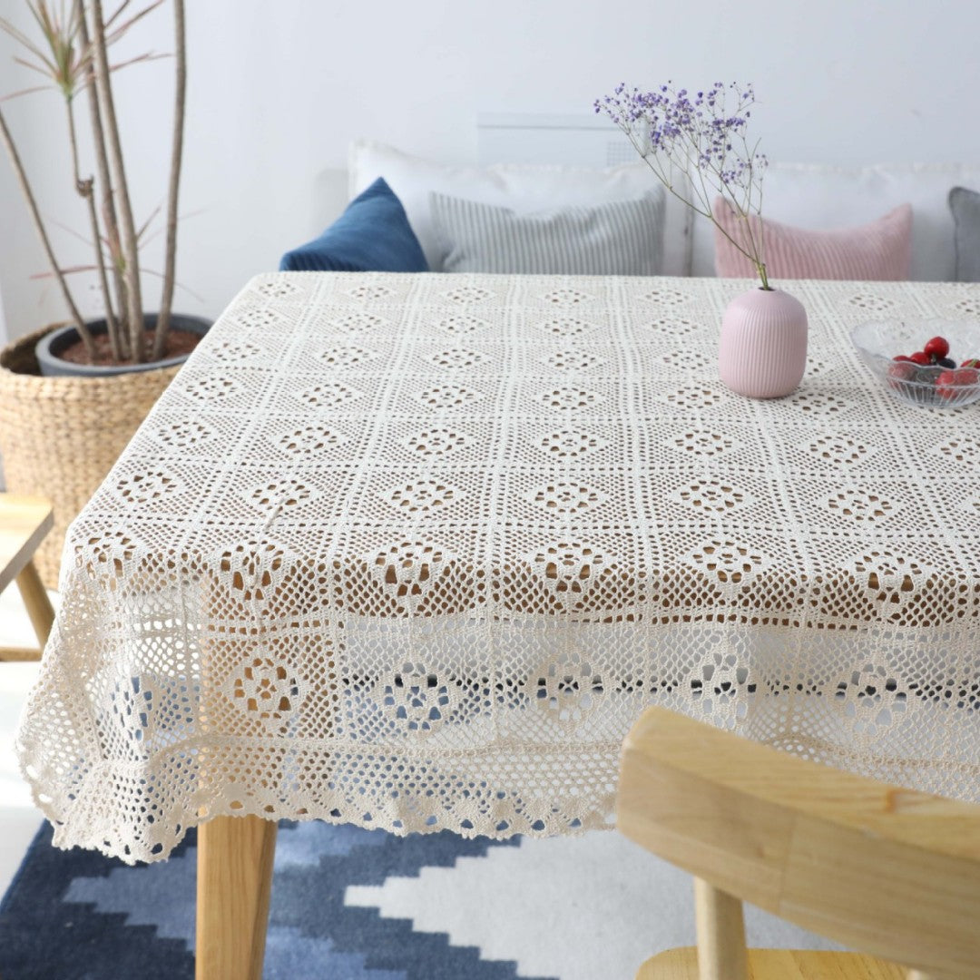 Elegant Aubri Ivory Hollow Tablecloth - Premium Lace Dining Table Cover for Wedding, Party & Home Decor - Perfect for Holiday Gatherings & Special Occasions