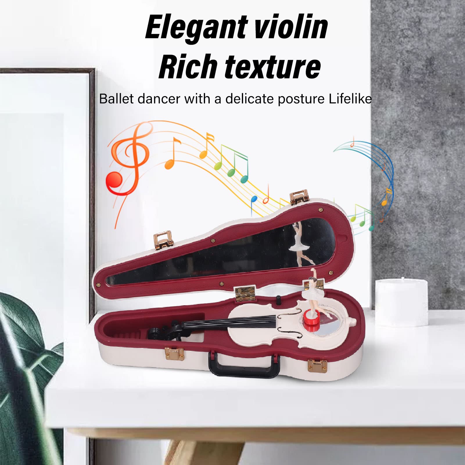White Violin Music Box with Foot Pad - Elegant Home & Desktop Decoration Gift | Perfect for Bedroom, Office, Wedding & Anniversary Present