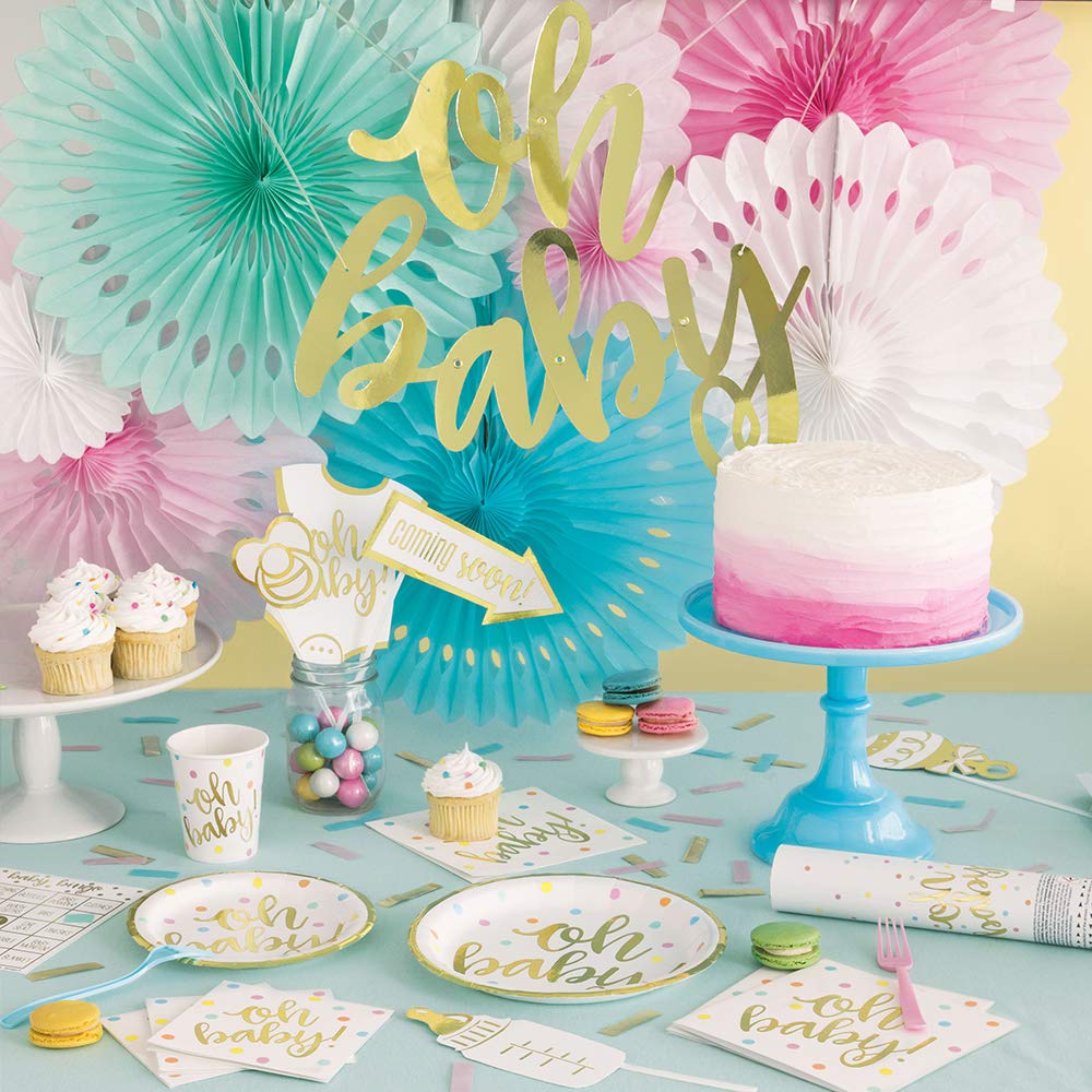 Gold Foil Baby Shower Dessert Plates - 7 Inch Round Disposable Plates (Pack of 8) - Elegant & Durable Party Tableware for Baby Showers, Birthday Celebrations & Special Events
