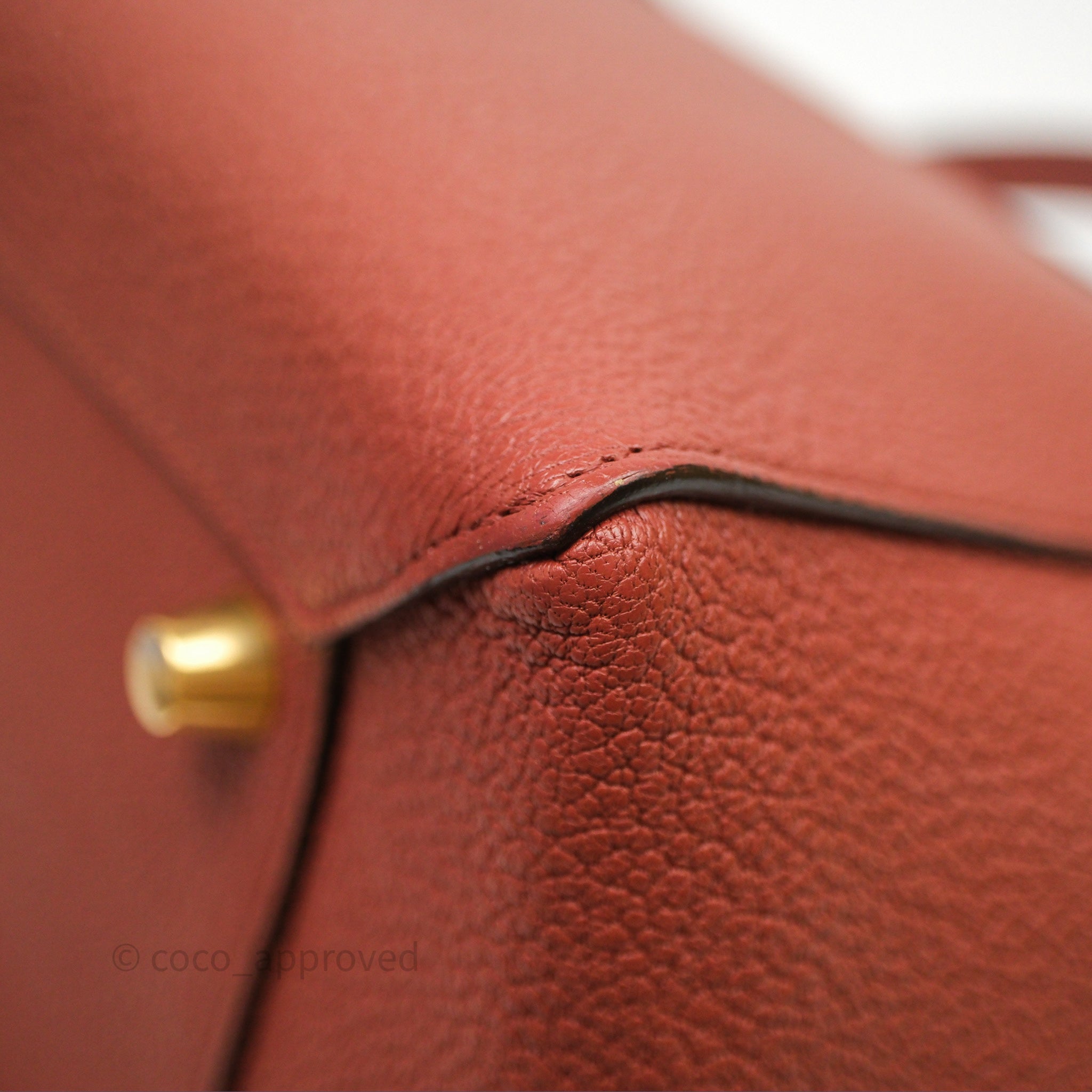 Celine Mini Belt Bag in Brick Red Grained Goatskin Leather with Gold Hardware - Perfect for Everyday Use, Work & Travel