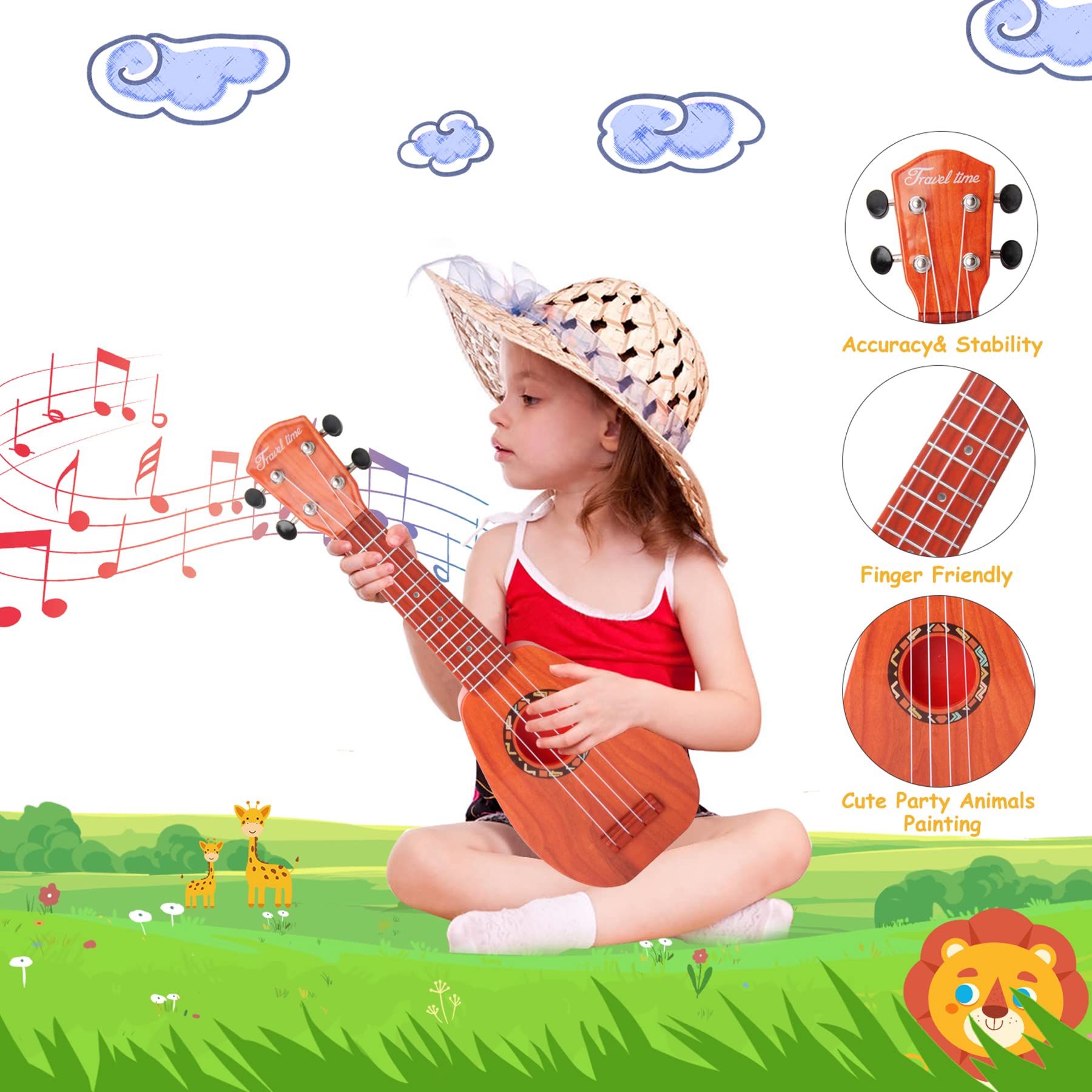 YOLOPARK 17 Inch Kids Toy Guitar for Girls & Boys - Mini Toddler Ukulele with 4 Strings, Musical Instrument Gift for 3-7 Year Olds - Educational Beginner Guitar for Children | Perfect for Birthday Gifts, Music Lessons & Pretend Play