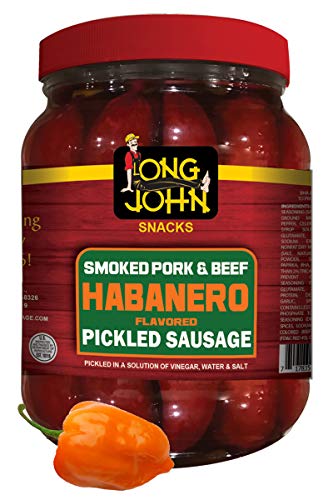 Long John Snacks Pickled Sausage - Premium Smoked Pickled Beef & Sausage in Habanero Flavor (4 Pack, 36oz Each) | Perfect for Game Day Snacks, Camping Trips & Party Platters