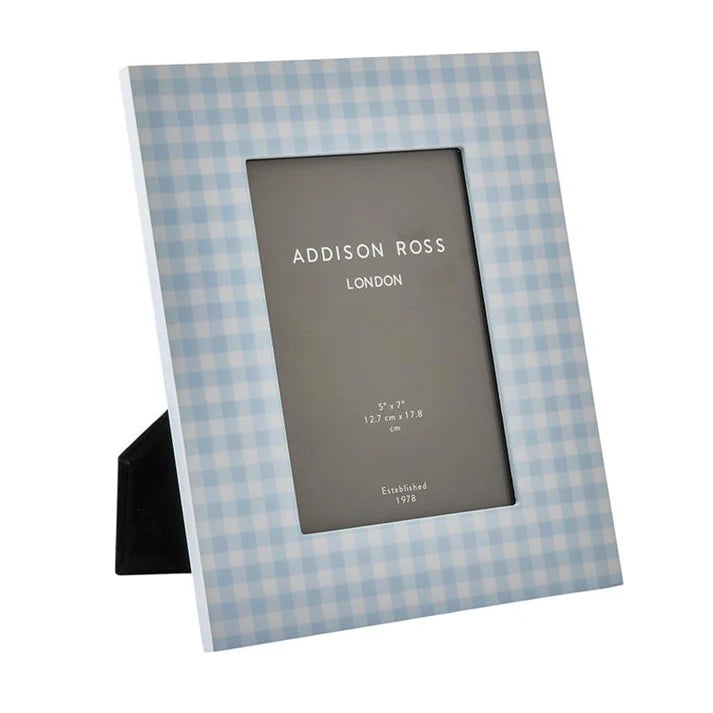 5x7 Blue Gingham Lacquer Photo Frame - Elegant Wall & Tabletop Display for Home, Office Decor, Wedding & Gift Giving