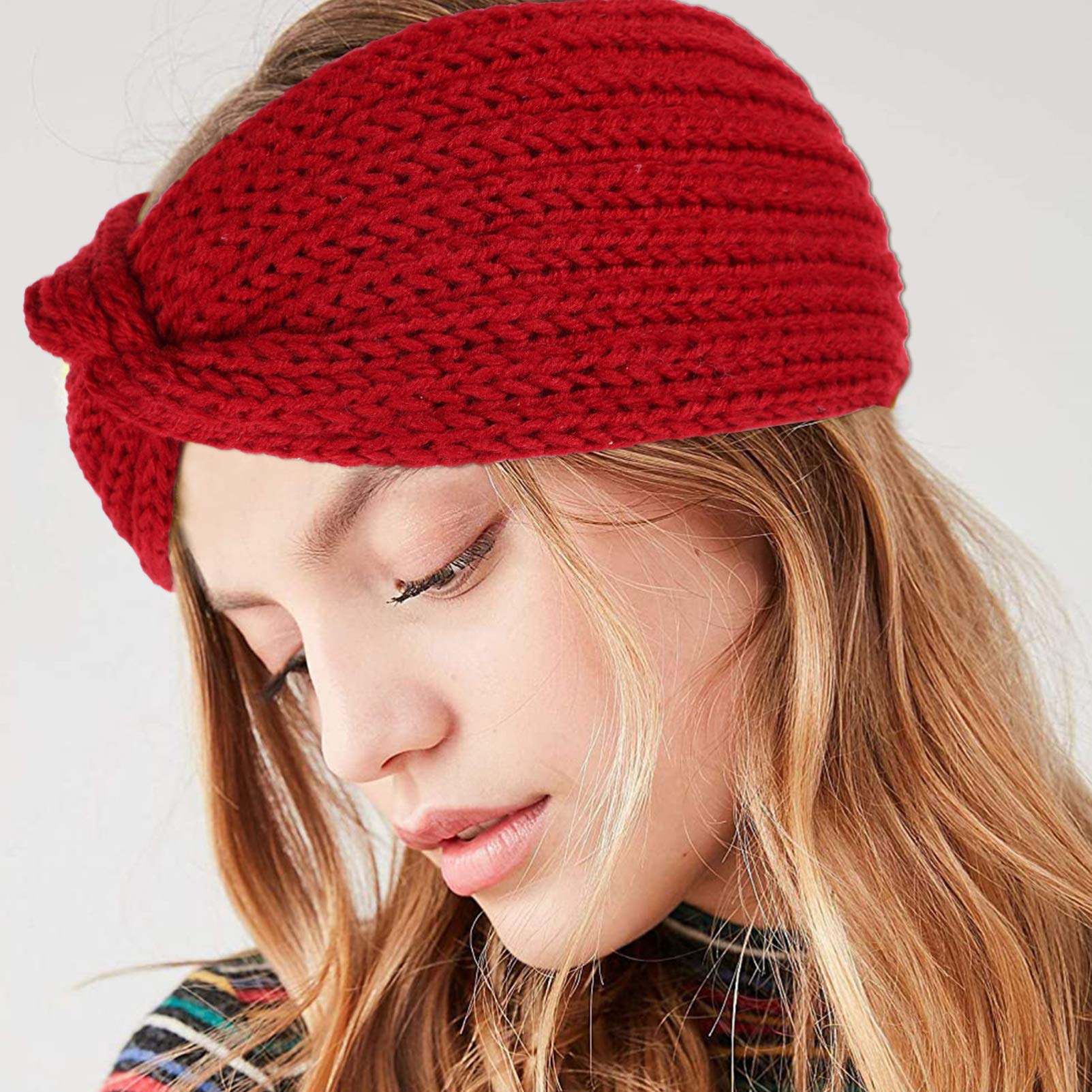 Minkissy 5-Pack Knit Wool Headbands for Women - Stretchy Cross Bandanas for Workout, Yoga & Running - Soft Yarn Hair Accessories & Scarf for Winter & Outdoor Activities