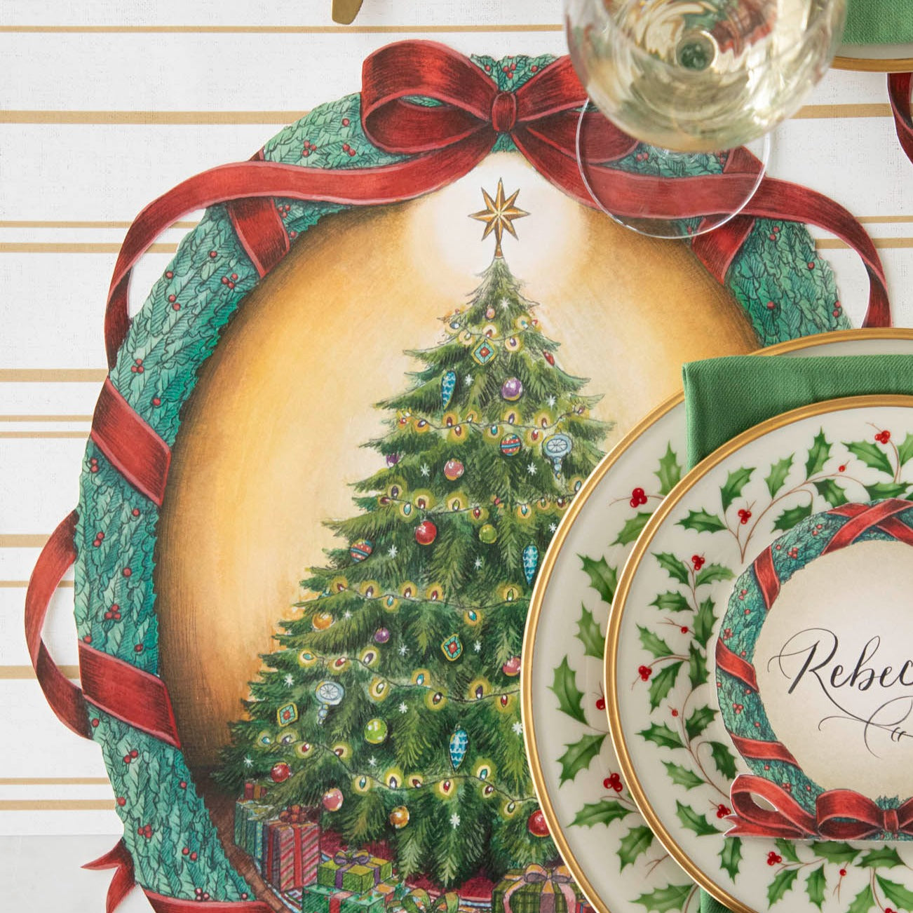 Christmas Wreath Die-Cut Placemat - Holiday Table Decor for Festive Dining & Seasonal Home Decor