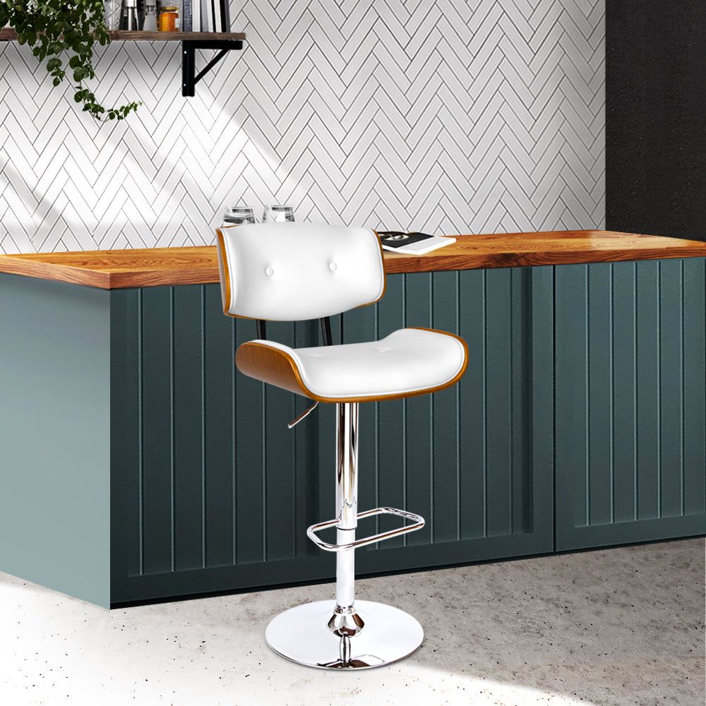 Adjustable Height Leather Bar Stools with Gas Lift - White - Perfect for Kitchen Islands, Home Bars, and Dining Areas