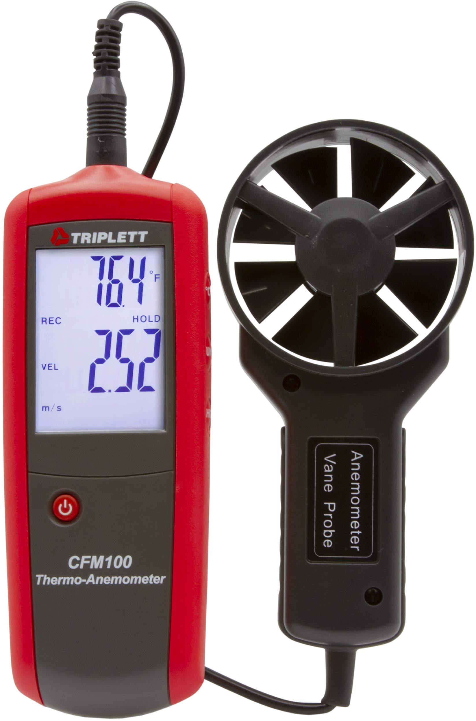 Triplett CFM100 Digital Thermo-Anemometer - Air Flow Meter for HVAC, Velocity & Temperature Measurement - Ideal for Duct Testing, Ventilation Analysis & Indoor Air Quality Monitoring