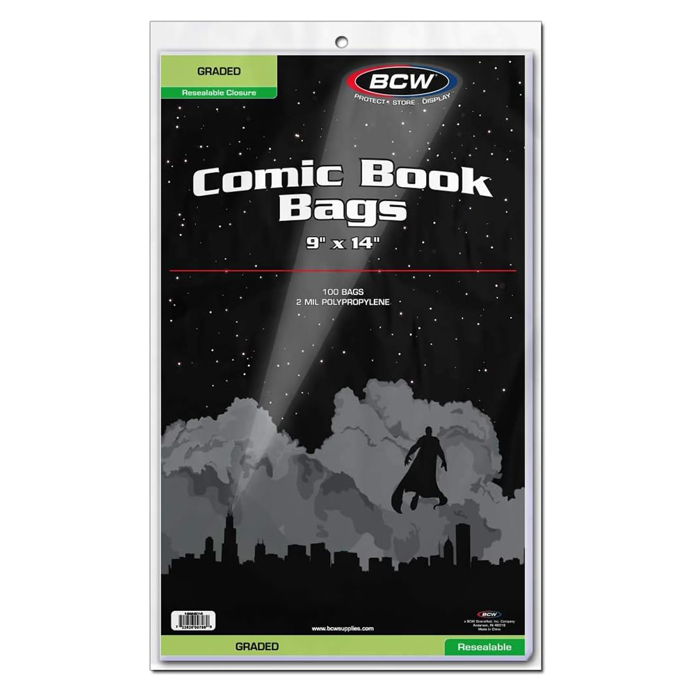 BCW Resealable Bags for Graded Comics - Acid-Free Comic Book Storage Sleeves - Perfect for Collectors & Comic Book Protection (Pack of 50) - Ideal for Comic Conventions, Display Cases & Long-Term Storage