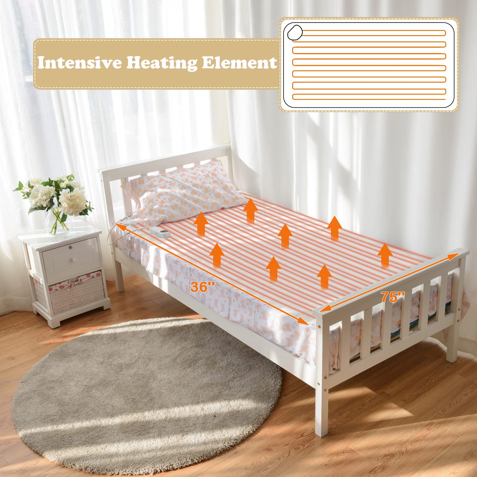 WELLHUT 75x36 Inch Electric Heating Massage Table Warmer - 5 Adjustable Heat Levels & 8 Timer Settings, UL Certified Twin Bed Warmer for Spa & Physical Therapy - Machine Washable Heated Mattress Pad - Perfect for Massage Clinics, Home Spa Treatments, and Professional Therapy Sessions