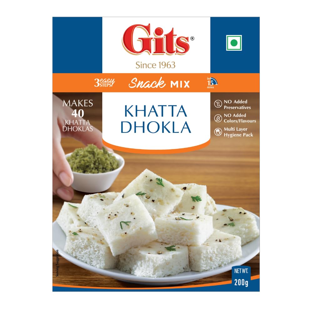 Gits Instant Khatta Dhokla Mix - 800g (Pack of 4 x 200g) | Authentic Indian Snack Mix | Vegetarian & Gluten-Free | Quick & Easy Dhokla Recipe for Breakfast, Party or Tea Time Snack
