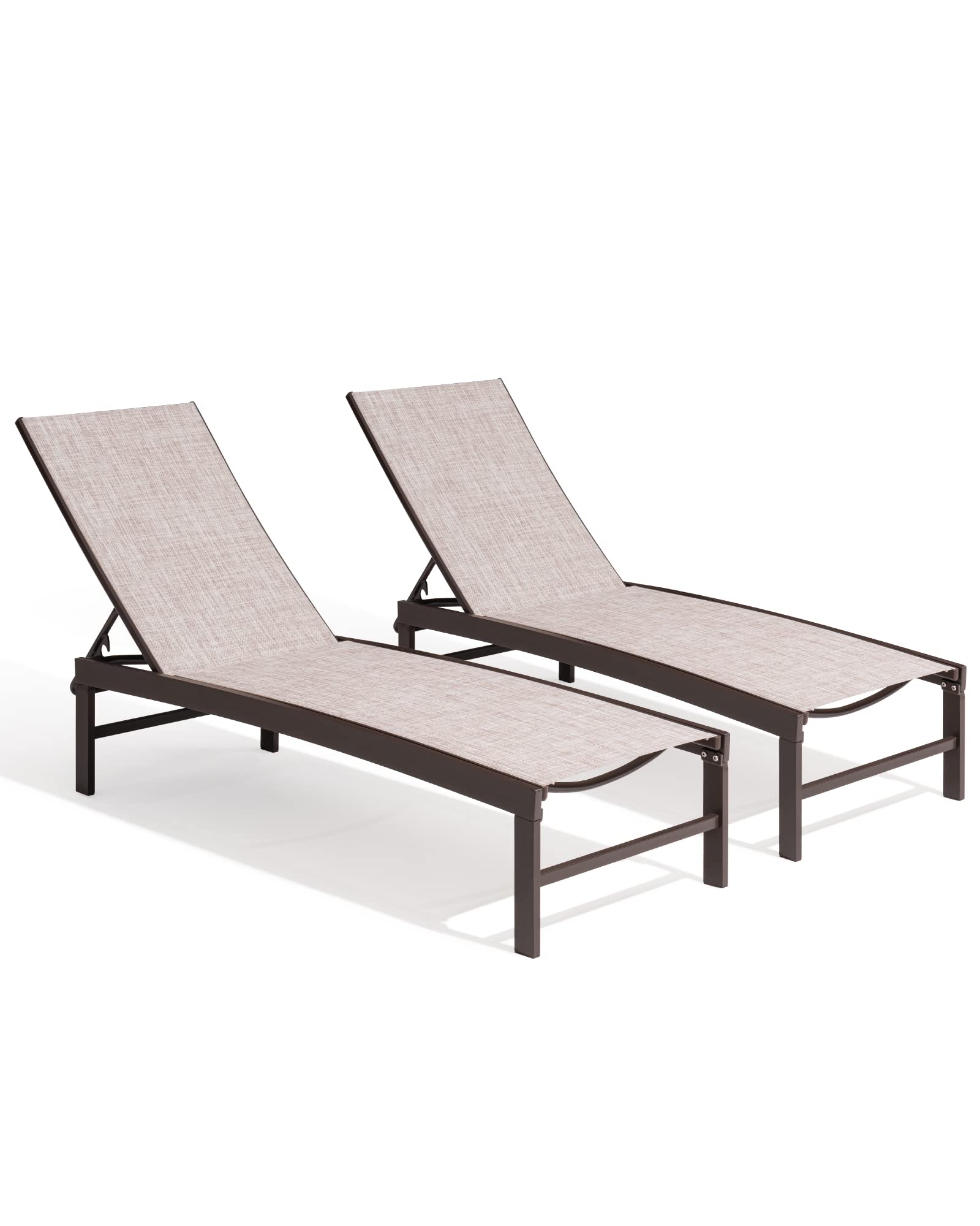 Crestlive 2-Piece Outdoor Lounge Chair Set - Aluminum Pool Chaise Lounge Chairs with 5-Position Adjustable Recliner, All-Weather Patio Furniture for Beach, Yard & Poolside Relaxation (Beige) | Perfect for Sunbathing, Lounging by the Pool or Backyard Relaxation
