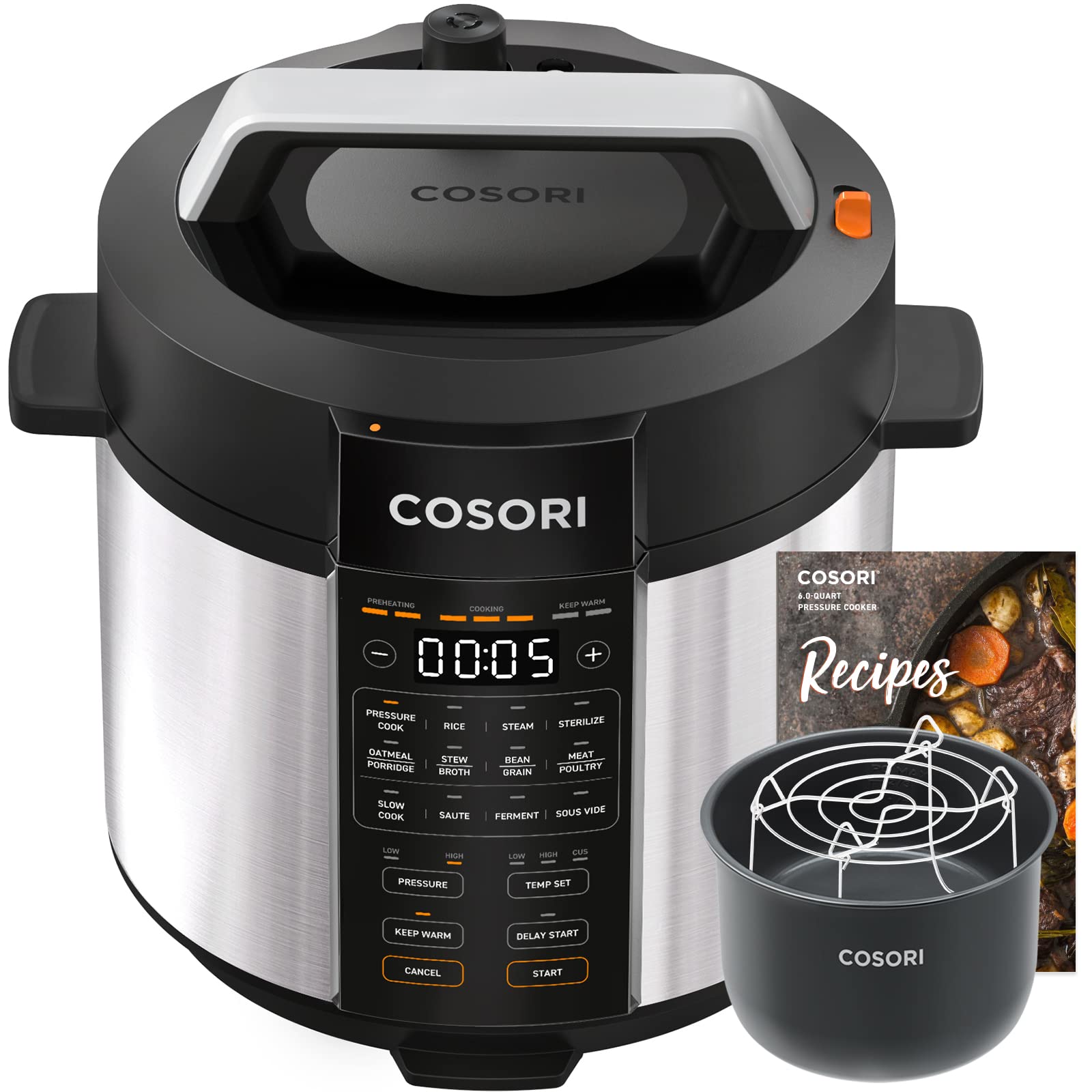COSORI 6 qt Electric Pressure Cooker - 9-in-1 Multi-Cooker with Safe Venting Design, Rice/Slow Cooker, Sous Vide, Sauté Pot, 1100W Stainless Steel - Perfect for Meal Prep, Family Dinners & Healthy Cooking