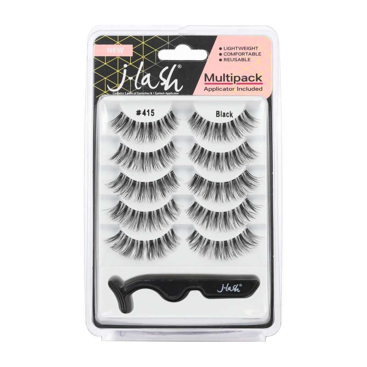 J Lash #415 Black Multipack False Eyelashes with Applicator - Perfect for Parties, Weddings & Special Occasions