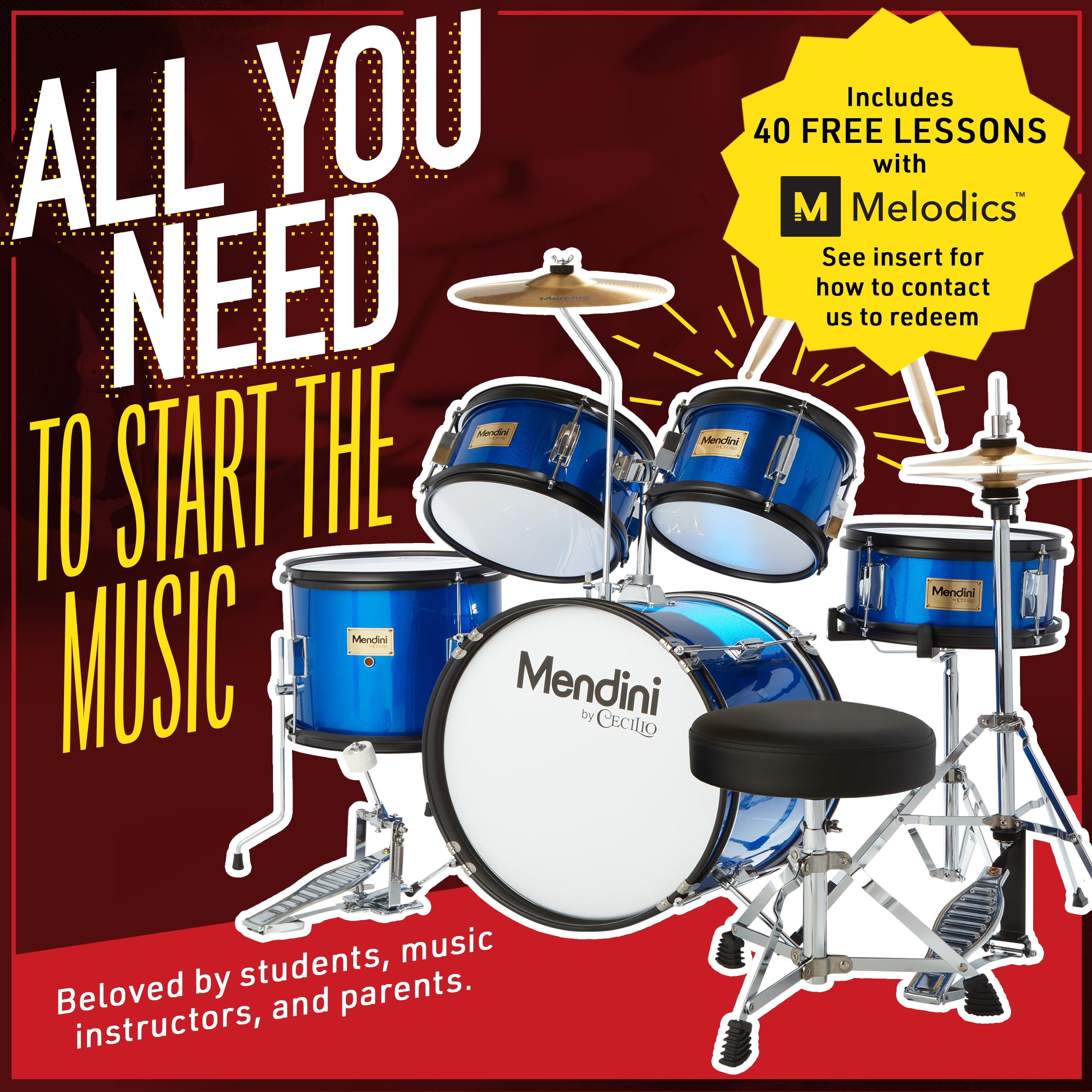 Mendini by Cecilio 5-Piece Kids Drum Set - 16