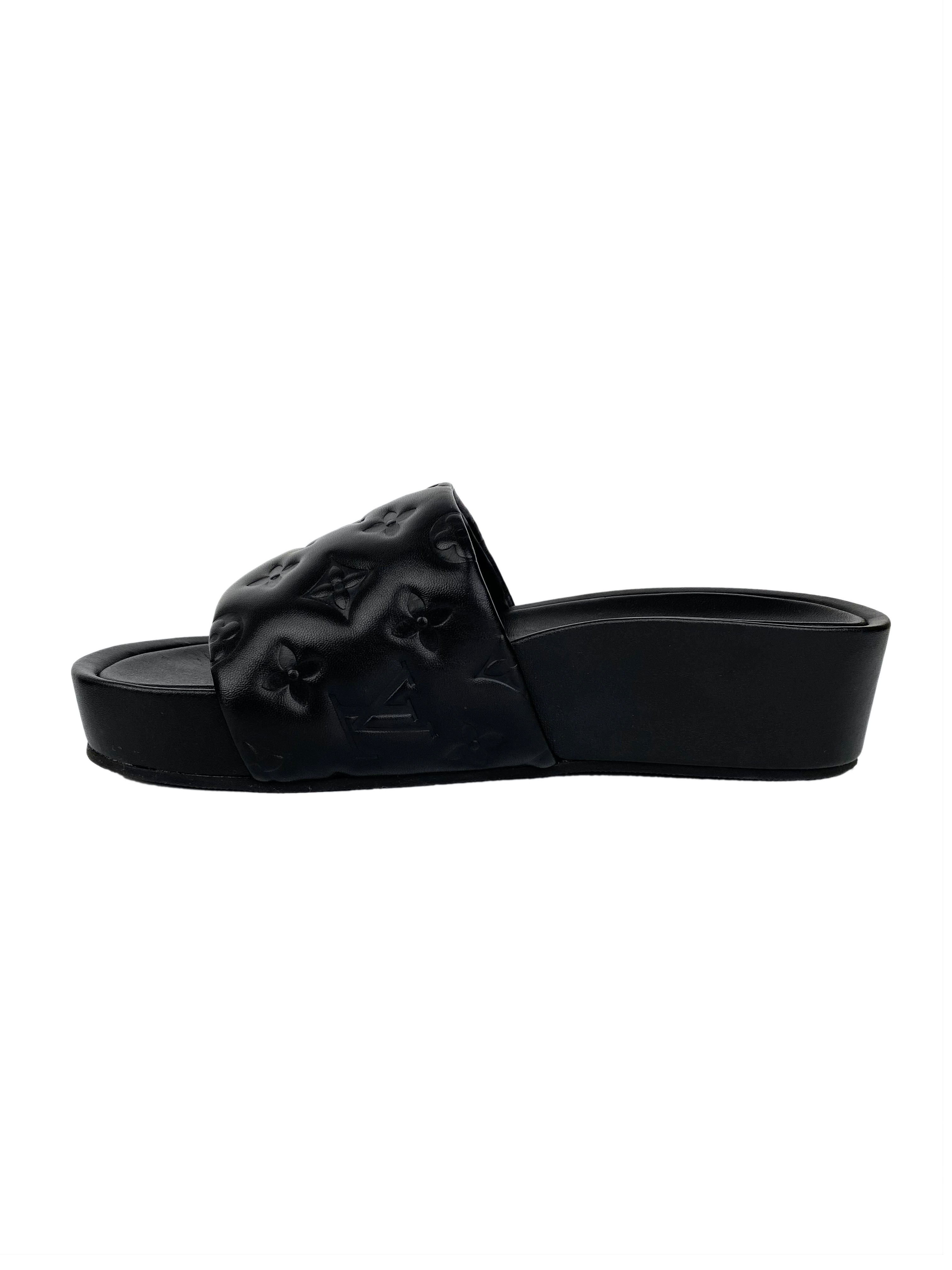 Louis Vuitton Black Platform Slides Women's Size 39 - Luxury Designer Sandals for Summer, Beach & Poolside Wear