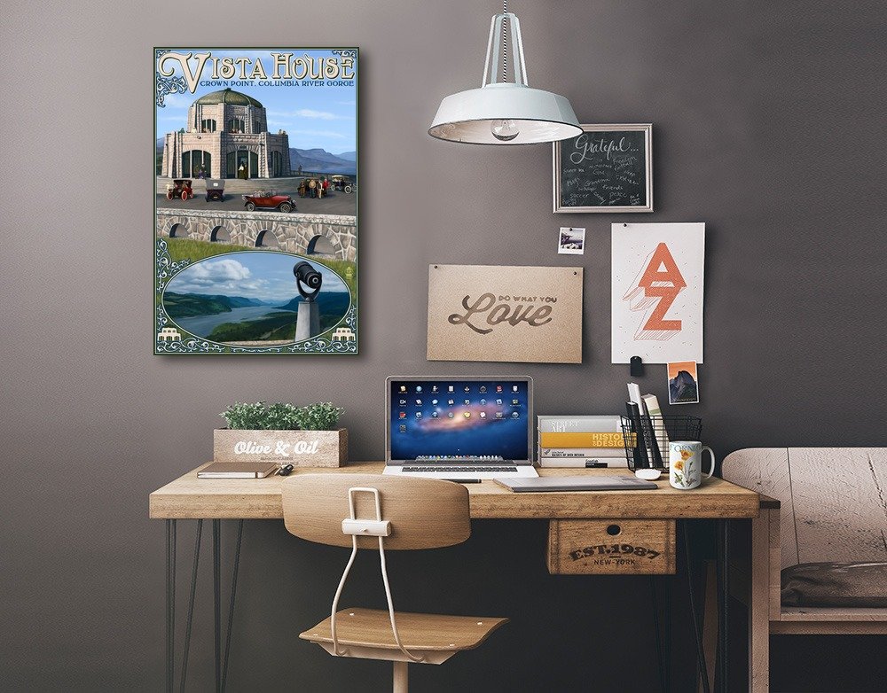 Columbia Gorge Oregon Vista House Wall Art - 16x24 Wrapped Canvas Print - Nature Landscape Decor for Living Room, Bedroom & Office