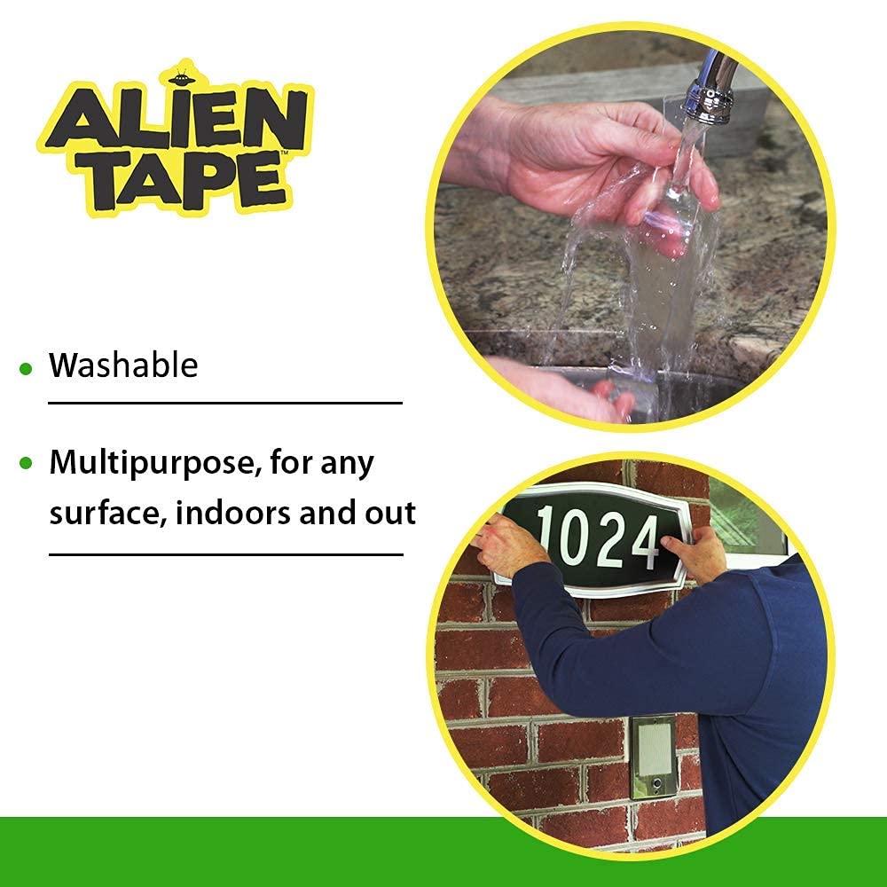 ALIEN TAPE Heavy Duty Double Sided Mounting Tape - 40ft Clear Nano Adhesive Tape for Walls, Photos, Posters & Home Décor | Strong Reusable Wall Tape for Hanging Pictures & Home Organization | As Seen on TV