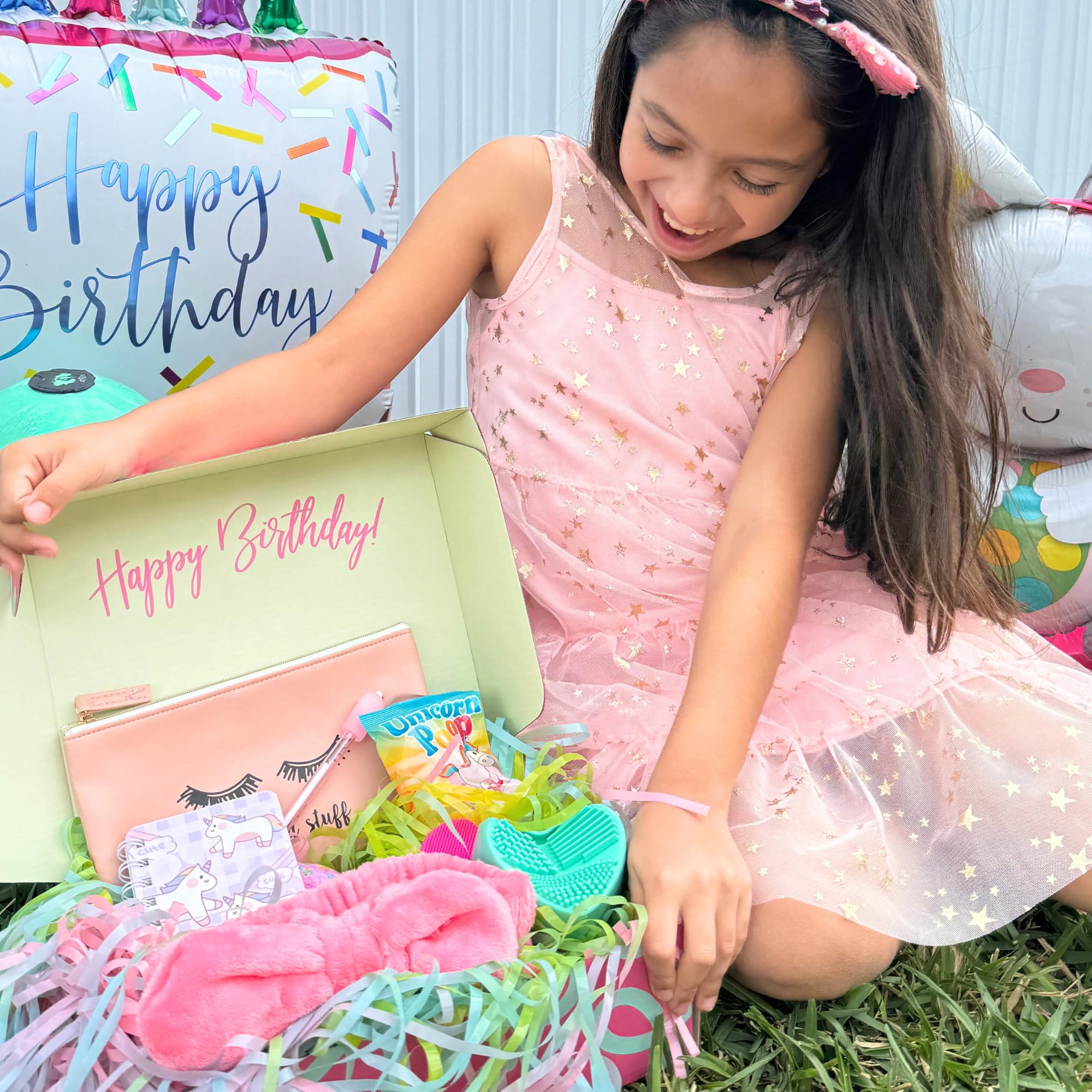 **Spa Gift Set for Teen Girls - 8-Piece Birthday Present Box with Hair Band, Cosmetic Bag, Makeup Brush Cleaner & Bath Bombs | Perfect Gift for Girls 9-15 | Relaxation & Self-Care Kit for Teens**