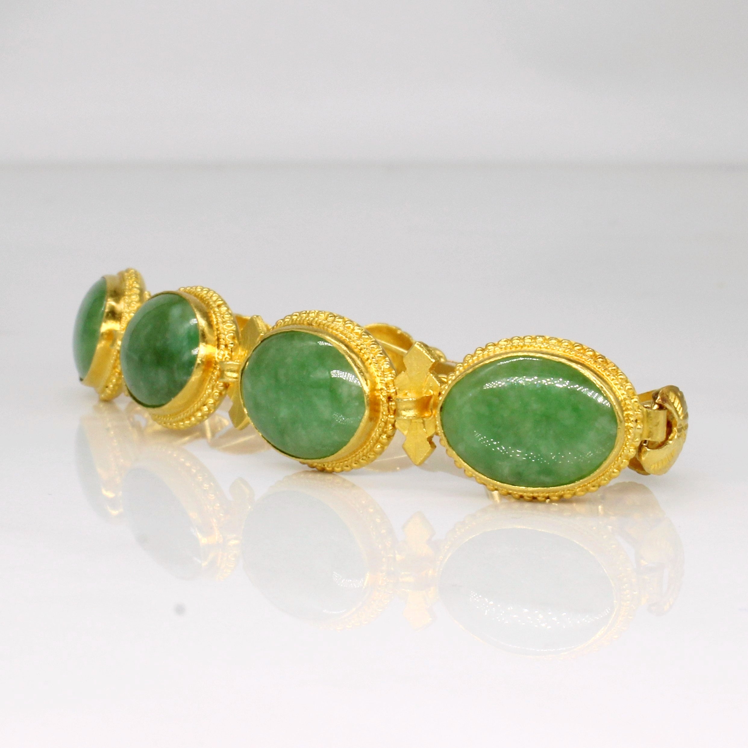 22K Gold Jadeite Bracelet - 18.00 Carat Total Weight - 6 Inch Adjustable Bangle for Women - Perfect for Weddings, Parties & Special Occasions