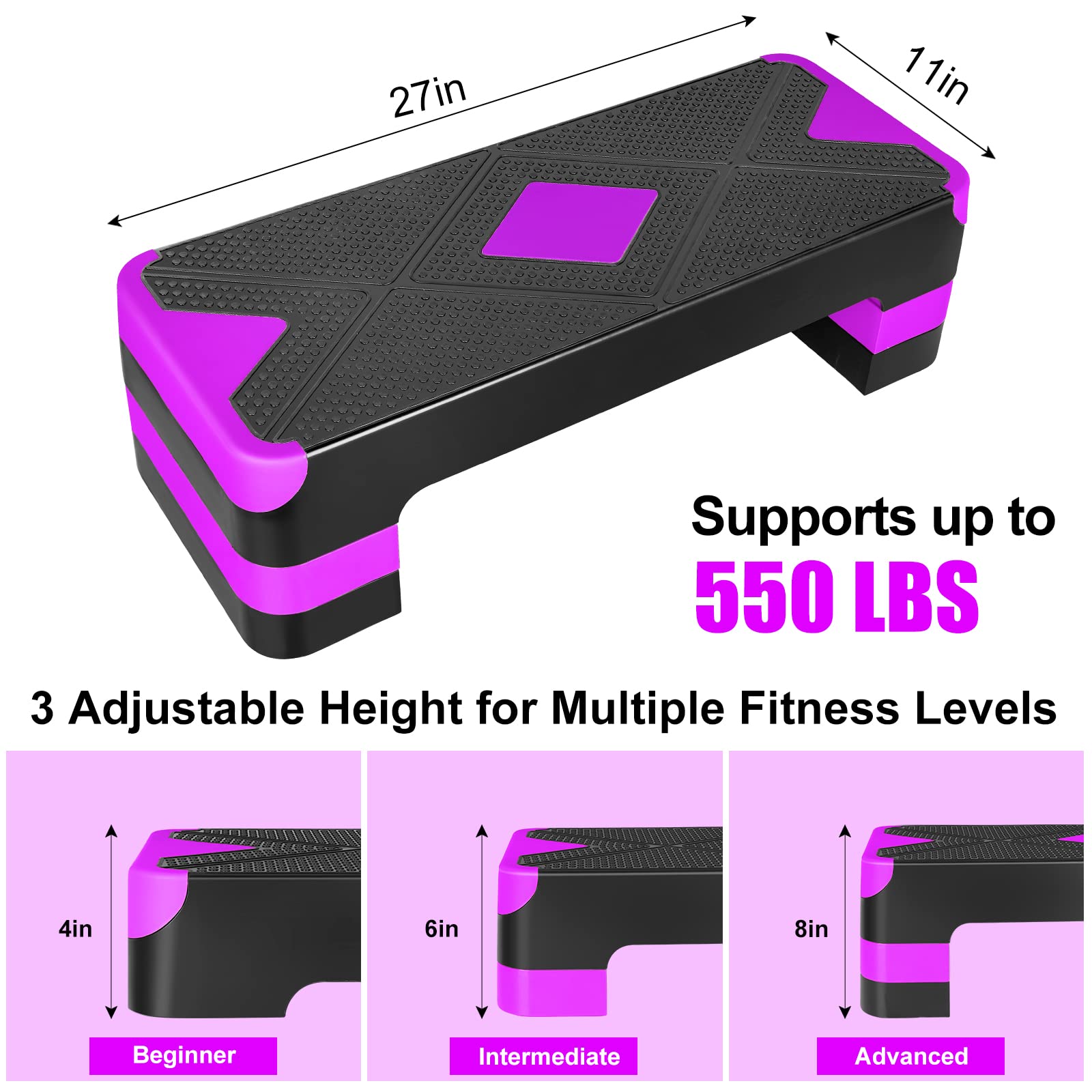 Adjustable Aerobic Stepper Platform - Workout & Exercise Trainer for Home Gym, Cardio, Fitness Training - Perfect for HIIT, Step Aerobics & Leg Workouts