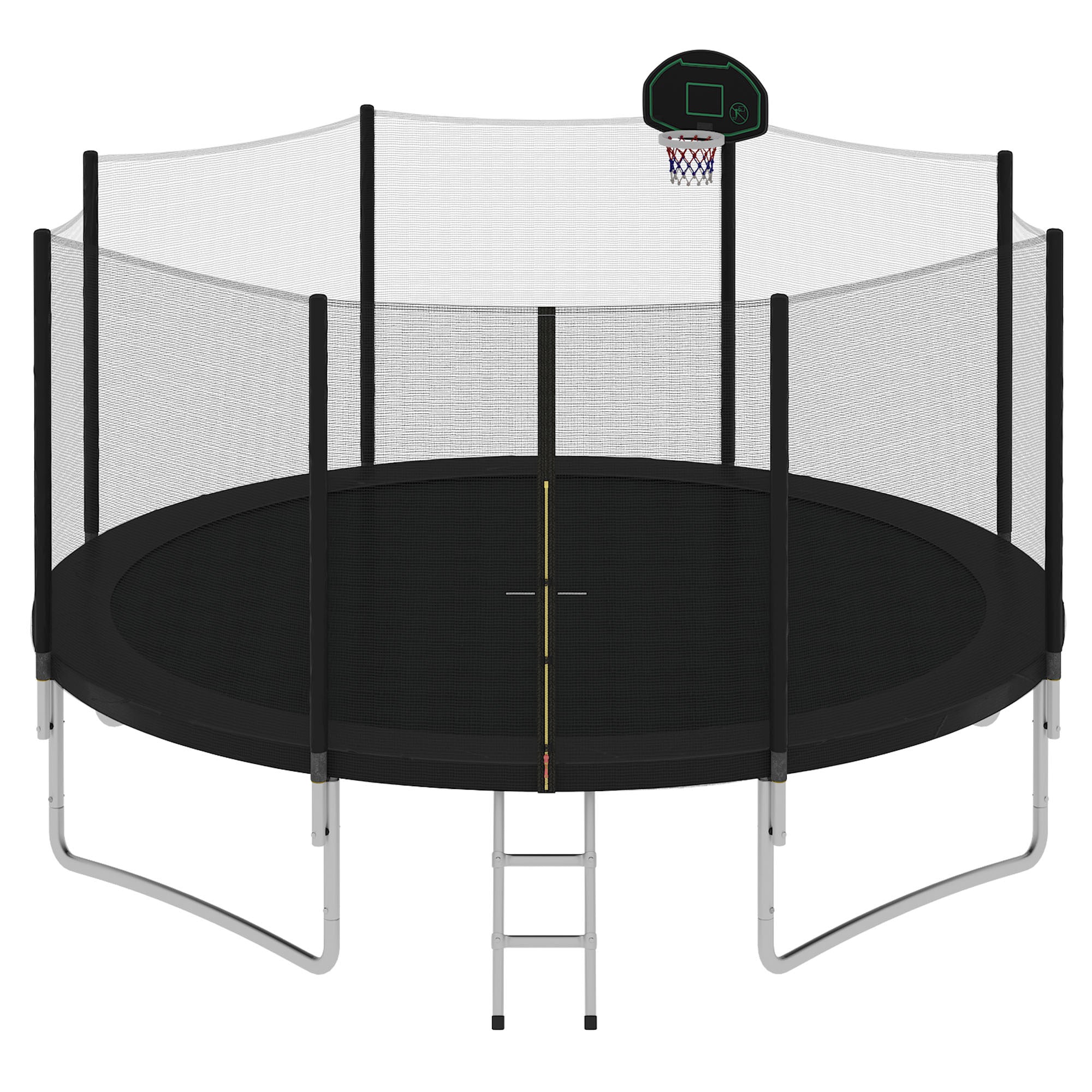 14FT Trampoline for Kids with Safety Enclosure Net, Basketball Hoop & Ladder - Easy Assembly Outdoor Trampoline for Backyard, Garden & Playground Fun