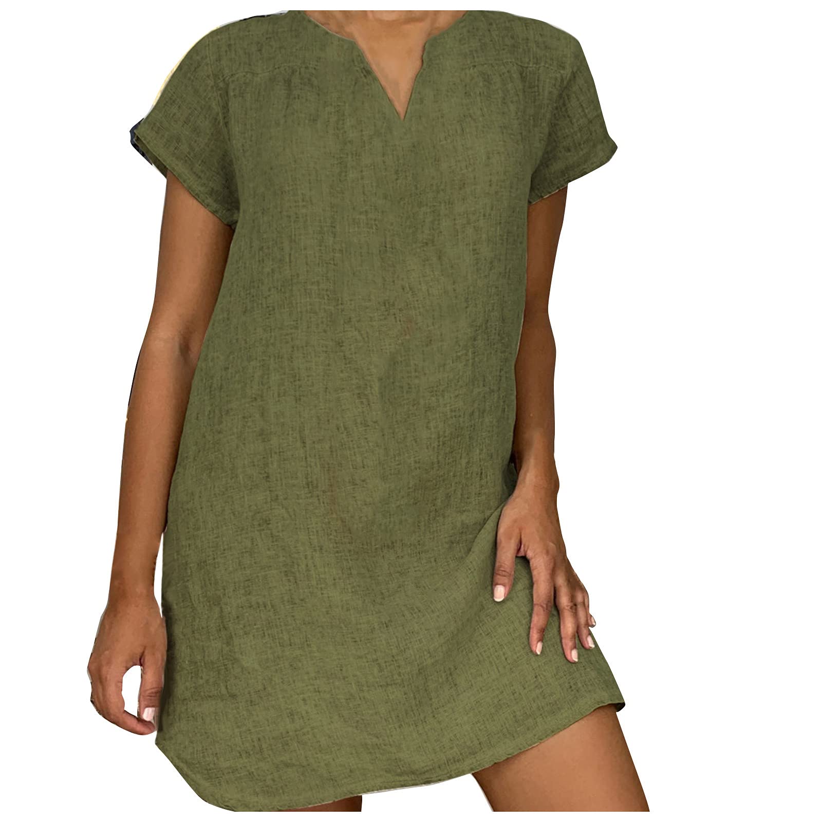 SERYU Women's Summer V-Neck Short Sleeve Cotton Linen Dress - Casual Loose Shift Dress with Floral Pattern for Beach, Vacation & Everyday Wear