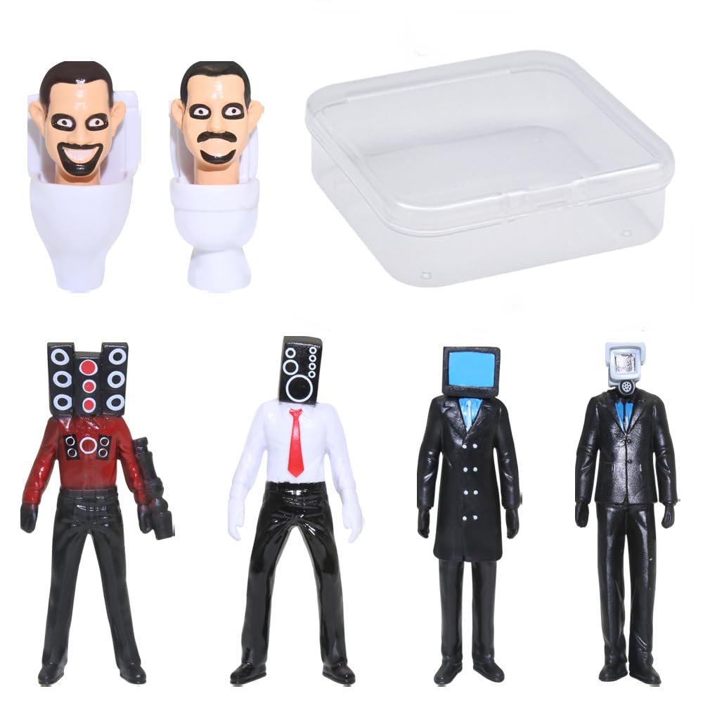 Skibidi Toilet Action Figures Set of 6 - Titan Camera Man, Speaker Man, TV Man & Toilet Man Battle Toys | Cartoon Character Models for Kids | Perfect for Playtime, Collecting & Birthday Gifts