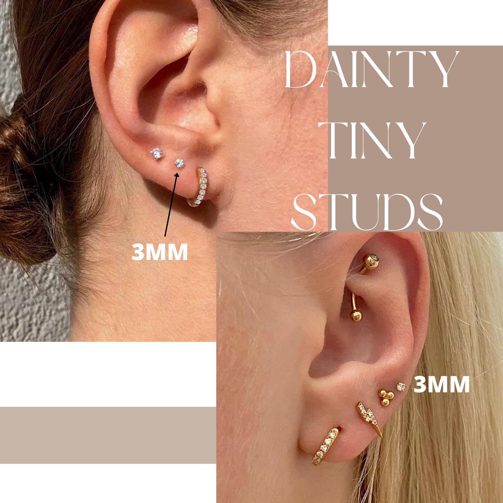 14K Gold Small Flat Back Earrings for Women - Hypoallergenic Cartilage Studs for Helix, Conch & Tragus Piercing - Screw Back Tiny Stud Earrings with Pink Crystal - Perfect for Daily Wear & Special Occasions