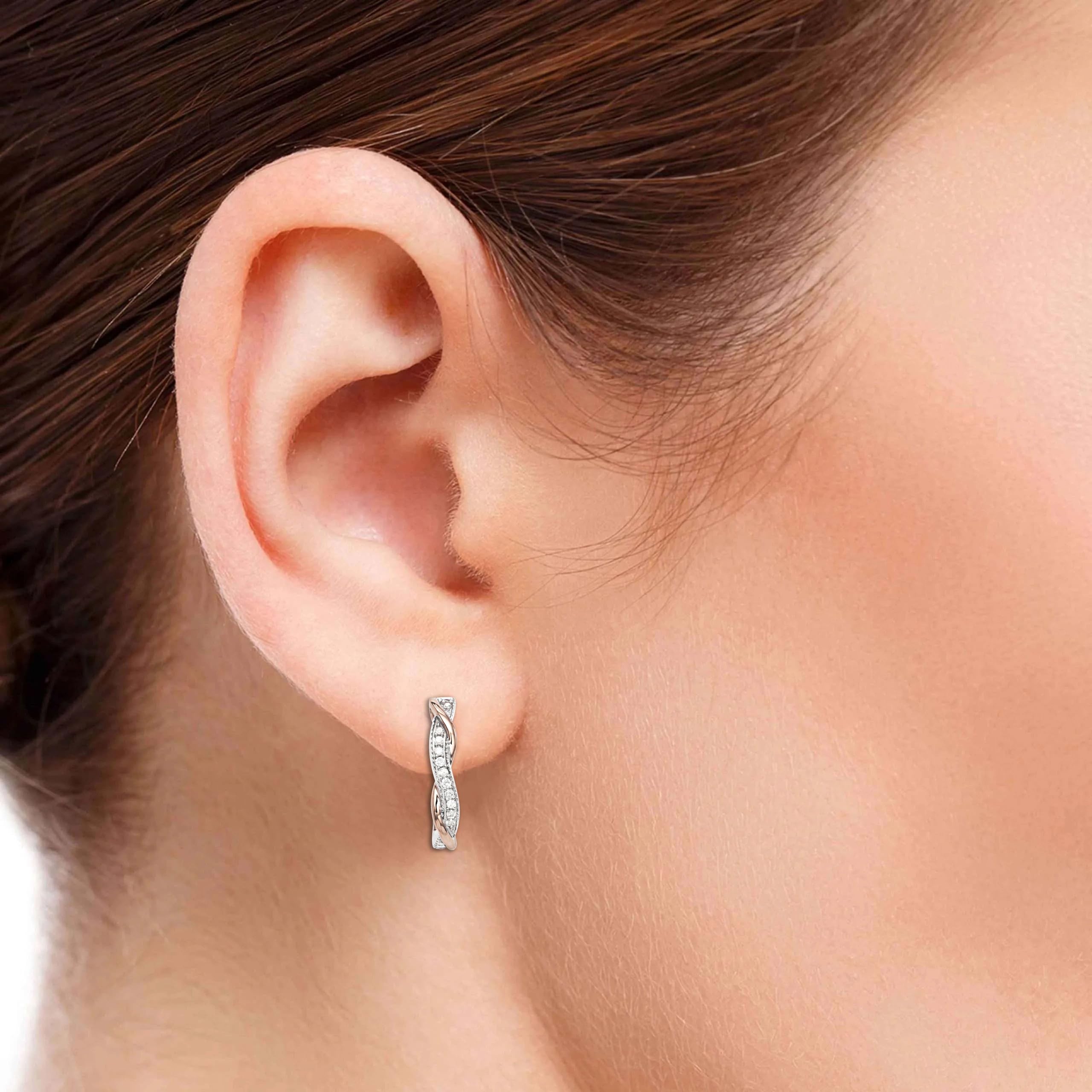 1/4 Carat (cttw) Two-Tone Diamond Hoop Earrings for Women - 925 Sterling Silver Intertwined Design Stud Earrings | Perfect for Weddings, Parties & Everyday Elegance