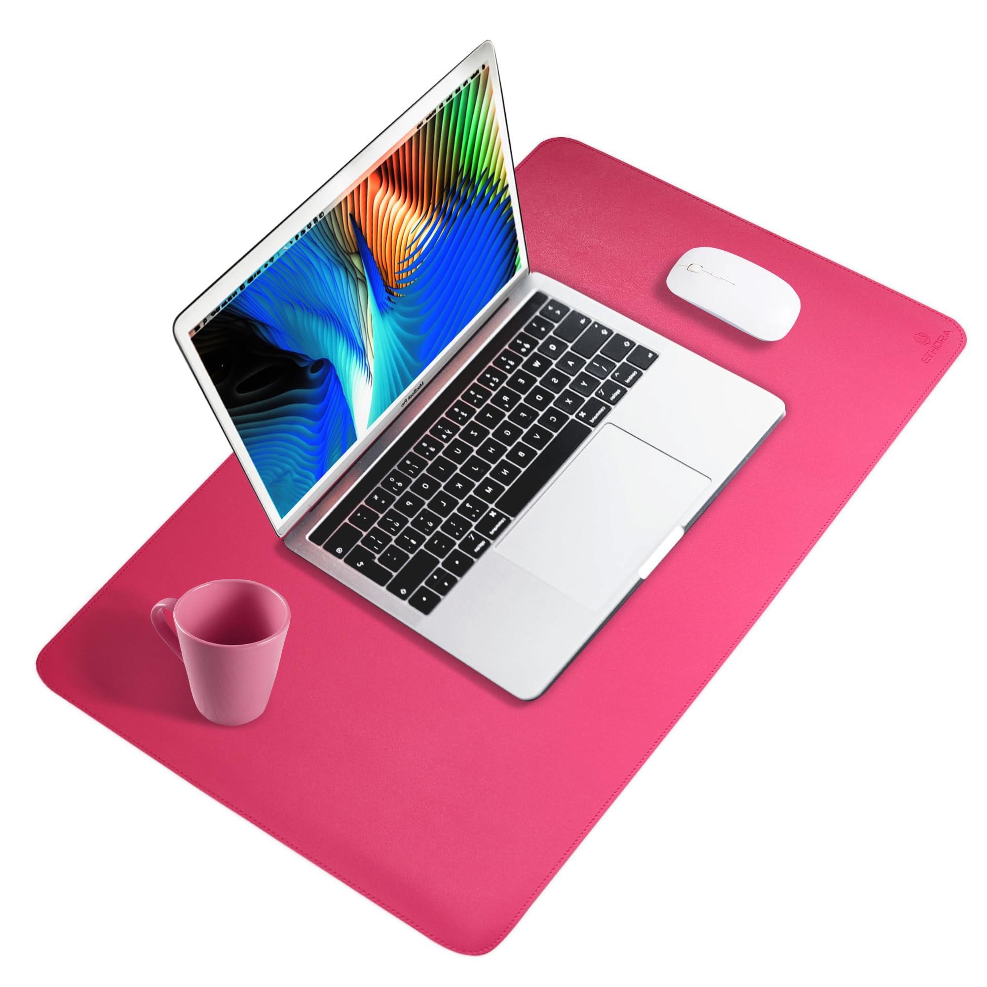 Non-Slip Suede Bottom Leather Desk Mat - Waterproof PU Desk Pad with Stitched Edges for Computer, Mouse & Makeup Vanity - Perfect for Home Office & Beauty Station (Pink, Small Size)