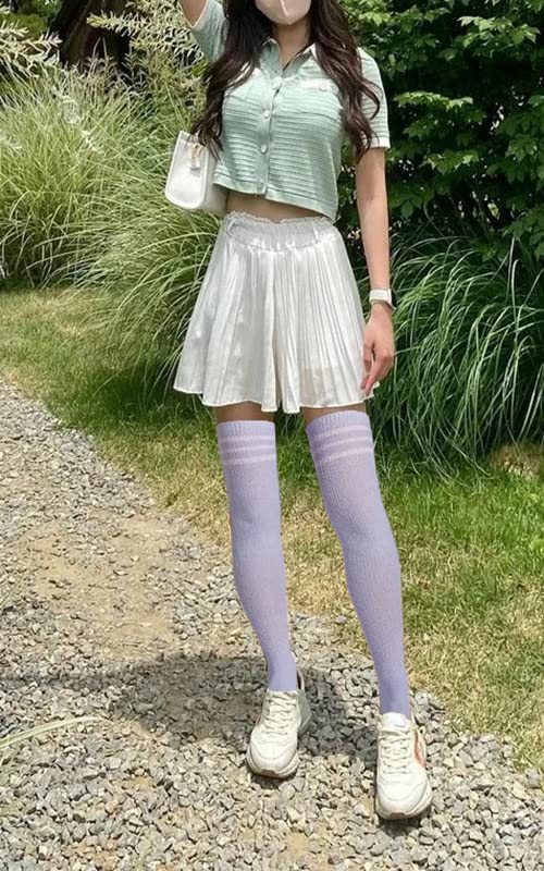 Abodhu Women's Thigh High Socks - Striped Over Knee Stockings for Women | Soft Knit Long Socks for Cosplay, Casual Wear & Winter Outfits | Perfect for Halloween Costumes, Office Attire & Everyday Fashion