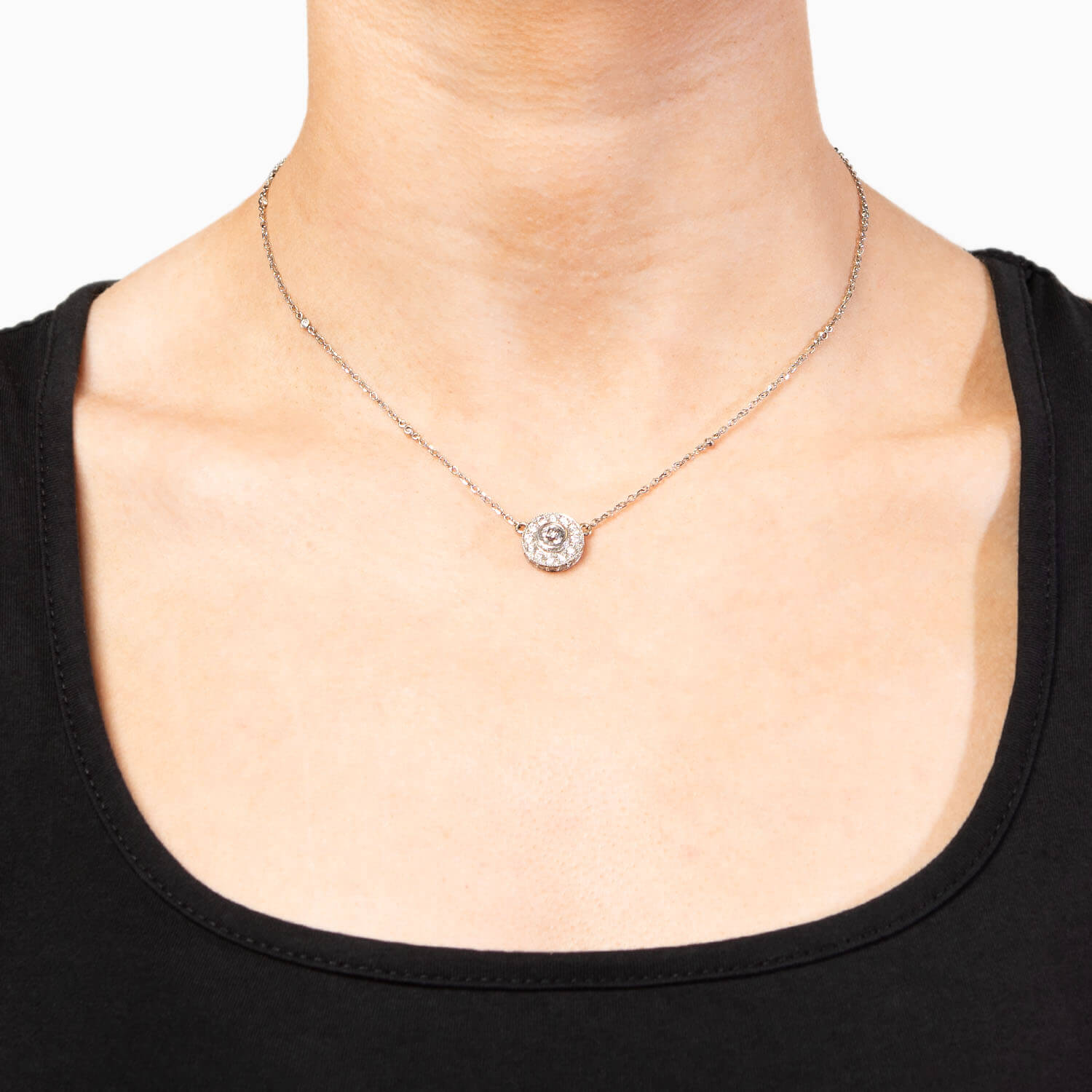 14K White Gold Diamond Halo Pendant Necklace for Women - Elegant Solitaire Jewelry Gift for Anniversary, Valentine's Day & Special Occasions