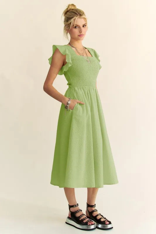 Sage Green Ruffled Cap Sleeve Smocked Mini Dress for Women | Summer Boho Chic Flowy Party Dress | Perfect for Beach Vacations, Date Nights & Outdoor Weddings