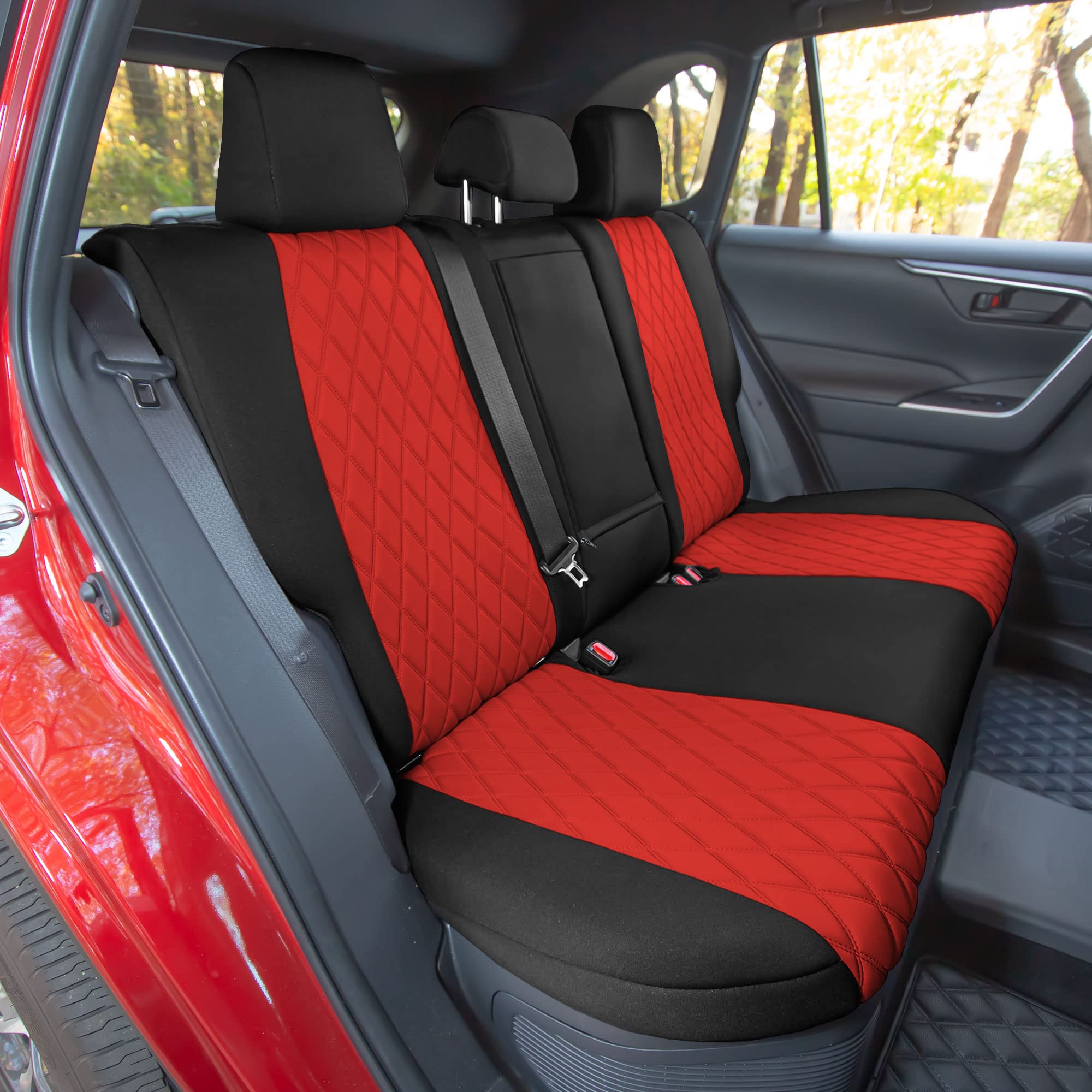 Premium Custom Fit Seat Covers for 2021-2022 Toyota RAV4 Hybrid/Prime - Waterproof Neosupreme Neoprene Full Set (Red) | Durable Protection & Stylish Upgrade for Car Interior | Perfect for Road Trips, Daily Commute & Pet Owners