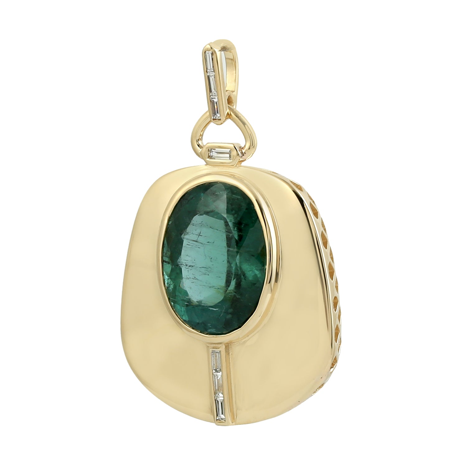18K Yellow Gold Green Tourmaline Baguette Diamond Pendant Necklace for Women | Elegant Jewelry Gift for Her, Perfect for Birthdays, Anniversaries & Special Occasions