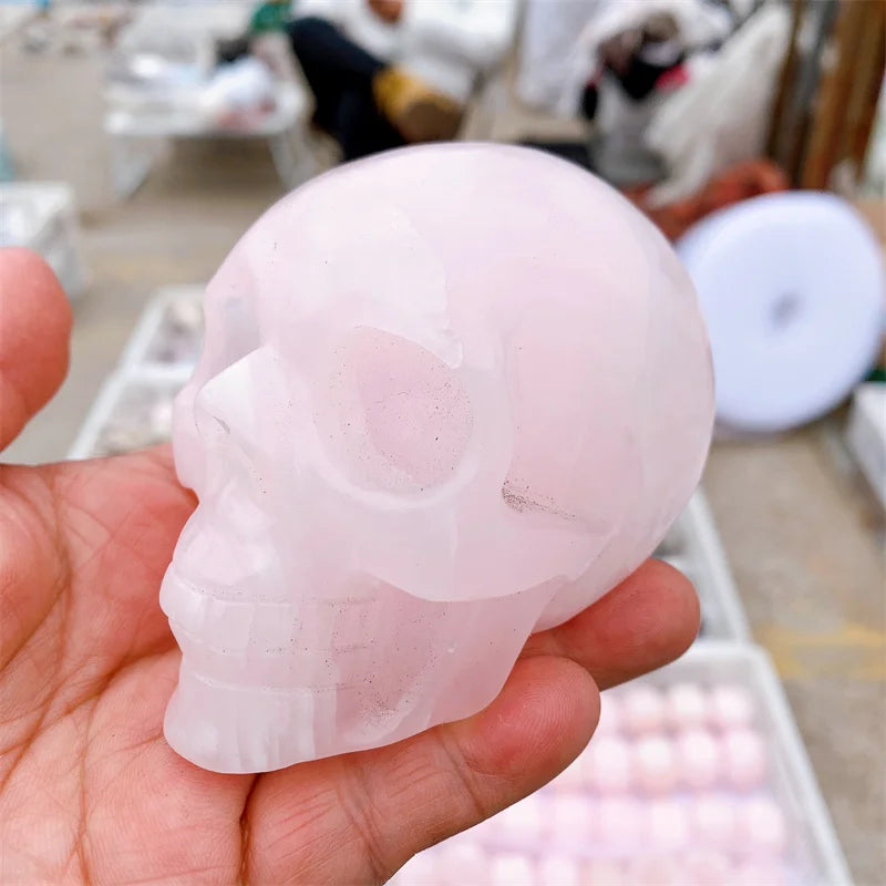 Natural Pink Calcite Skull Carving - Handcrafted Crystal Healing Stone for Feng Shui, Meditation & Home Decor (1PC) - Perfect for Spiritual Healing, Energy Balancing & Office Desk Display