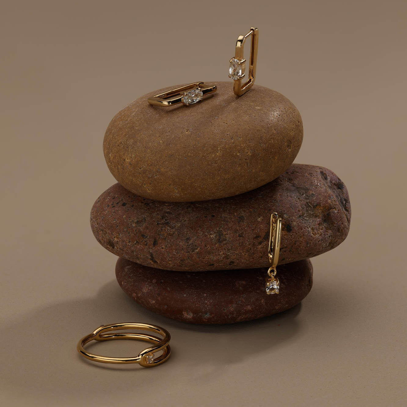 White Topaz U Hoop Drop Charm Huggie Earrings in Gold - Perfect for Everyday Wear & Special Occasions