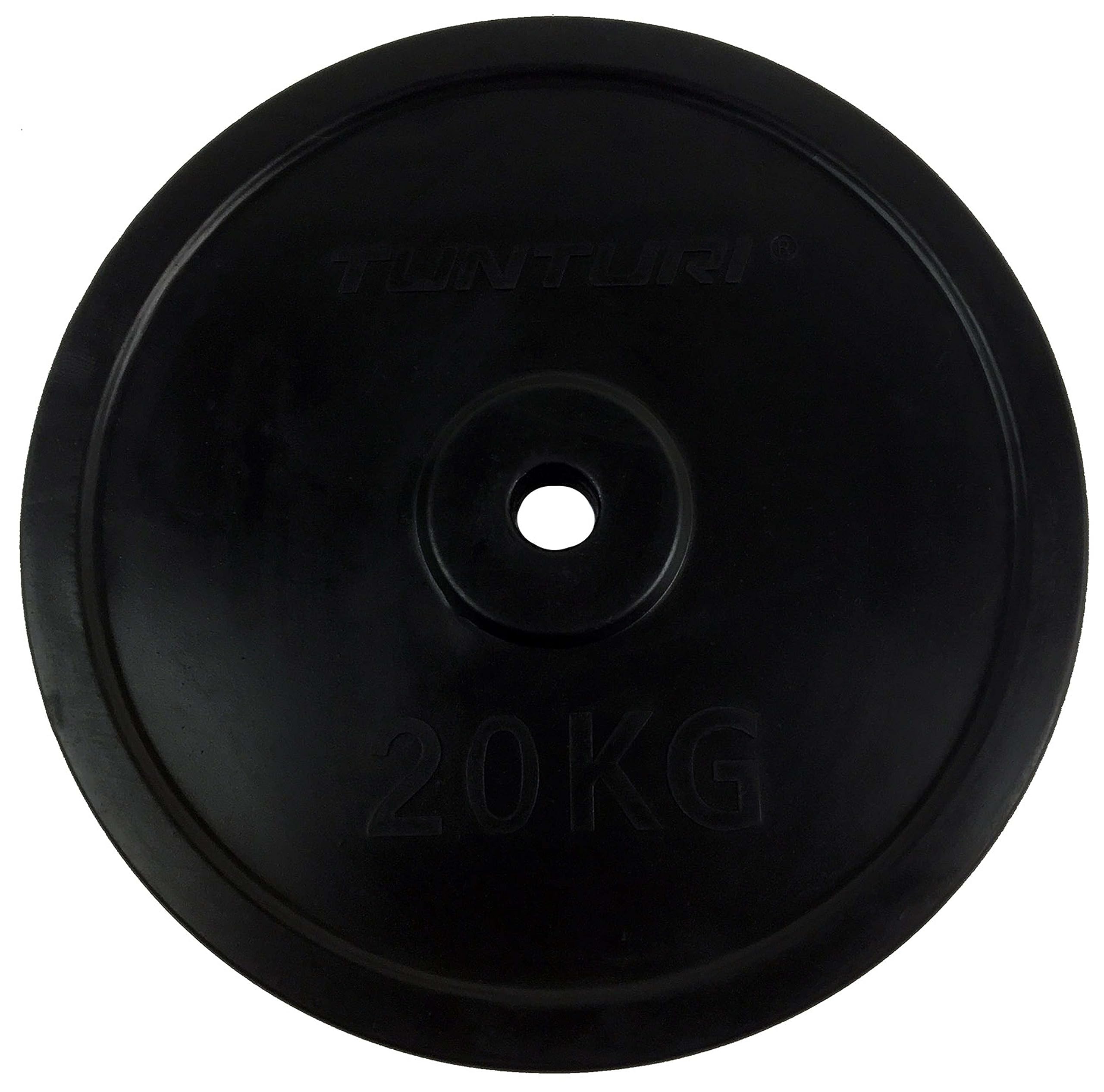 Tunturi Unisex Adult Rubber Weight Plate 20.0kg (44 lbs) - Single Black Gym Plate for Strength Training & Home Workouts