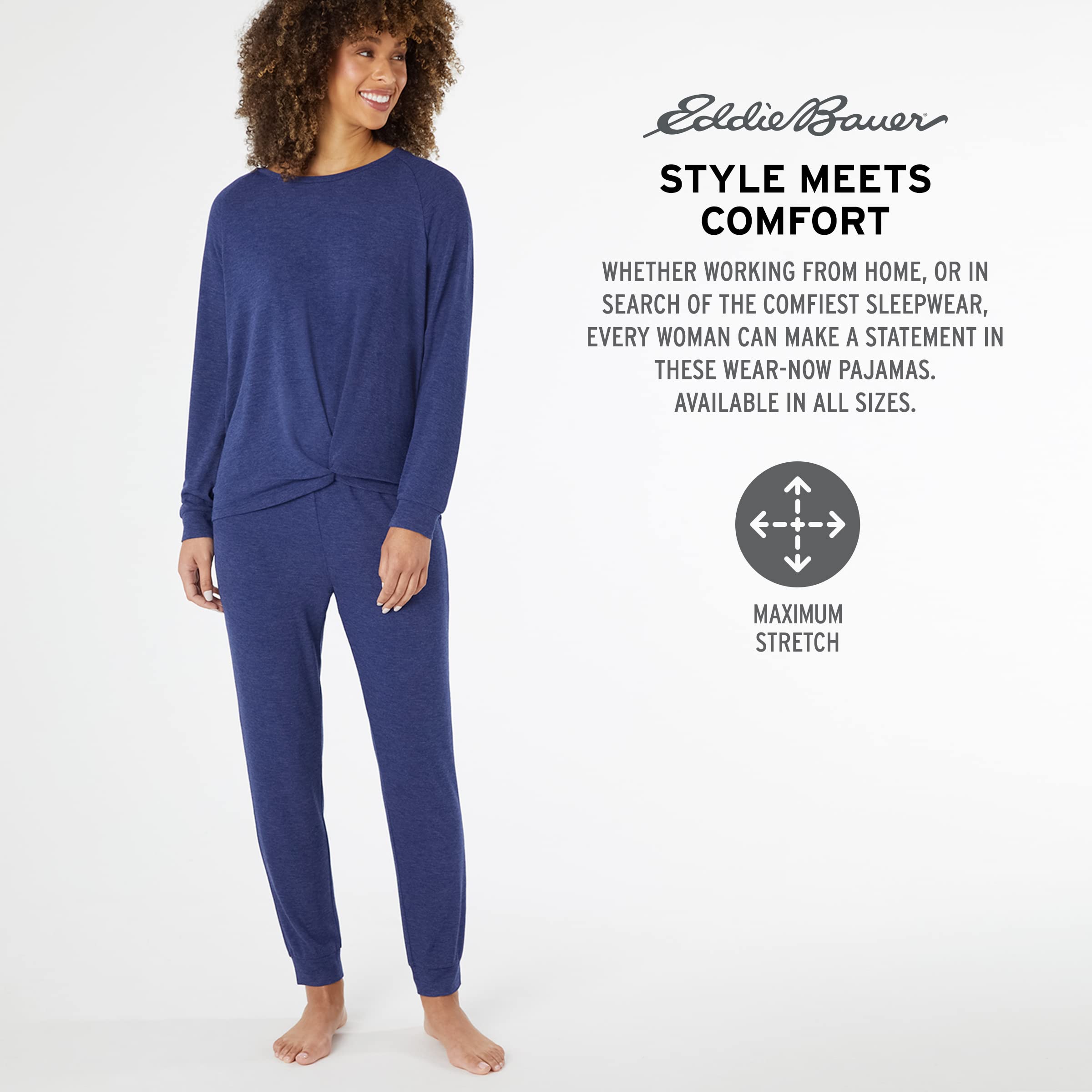 Eddie Bauer Women's Lounge Sets - Soft Long Sleeve Shirt & Joggers Pajama Set | Cozy Loungewear for Home, Travel & Relaxation | Comfortable Sleepwear & Casual Outfit